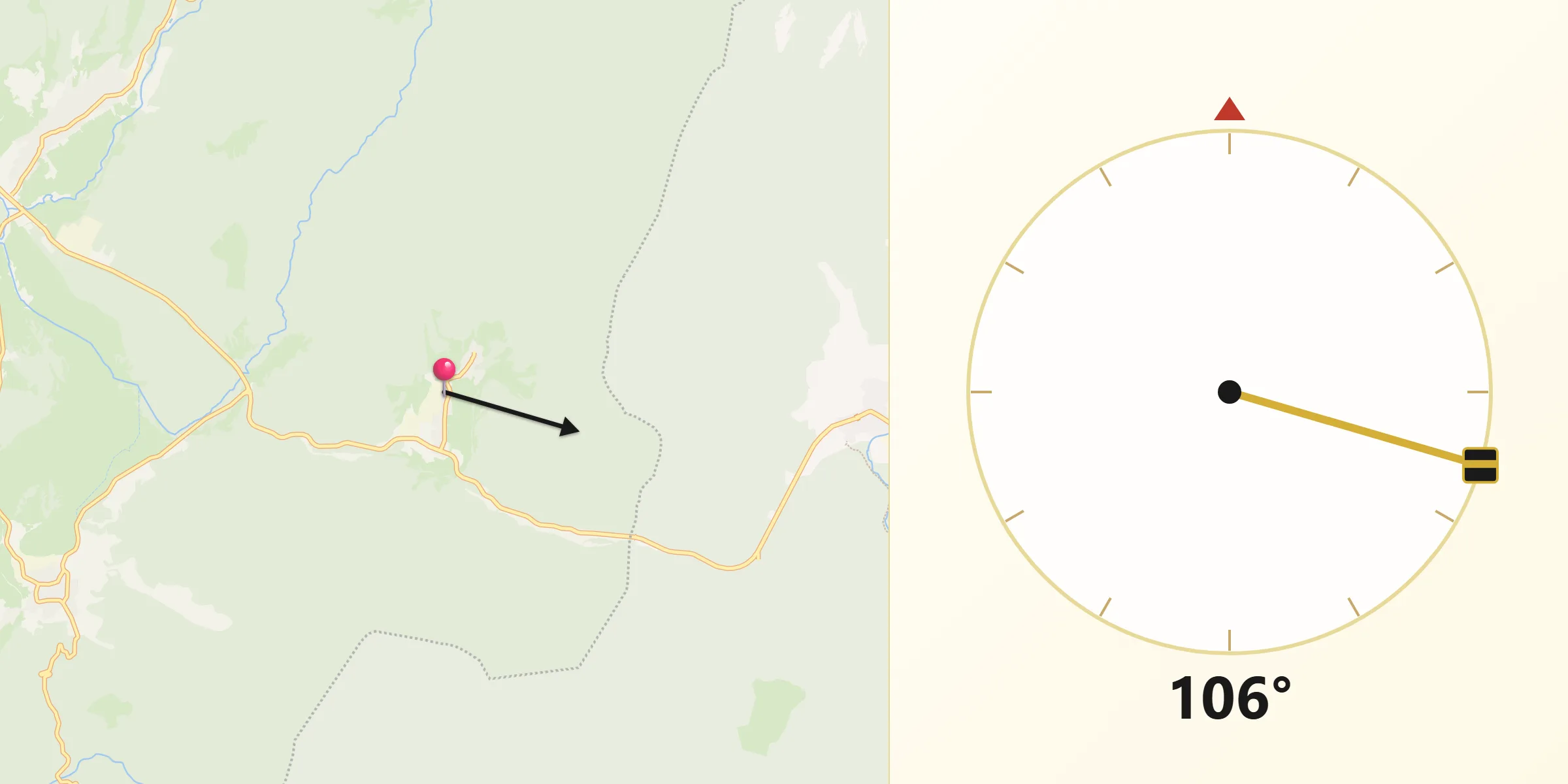 Dirección de la Qibla desde Regumiel de la Sierra