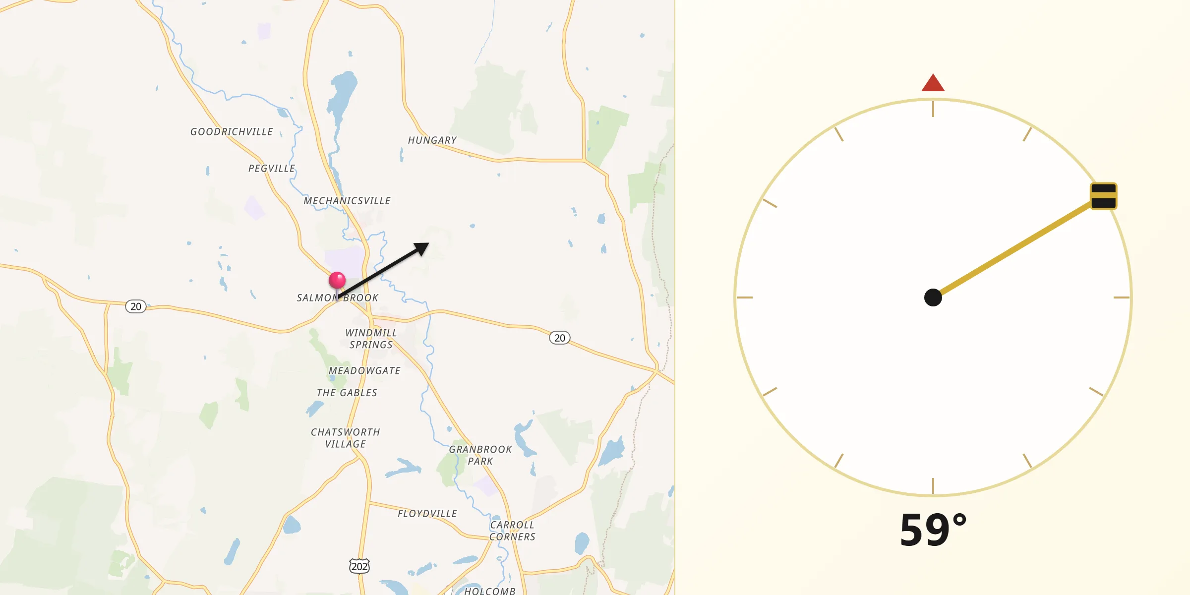 Qibla Direction from Salmon Brook