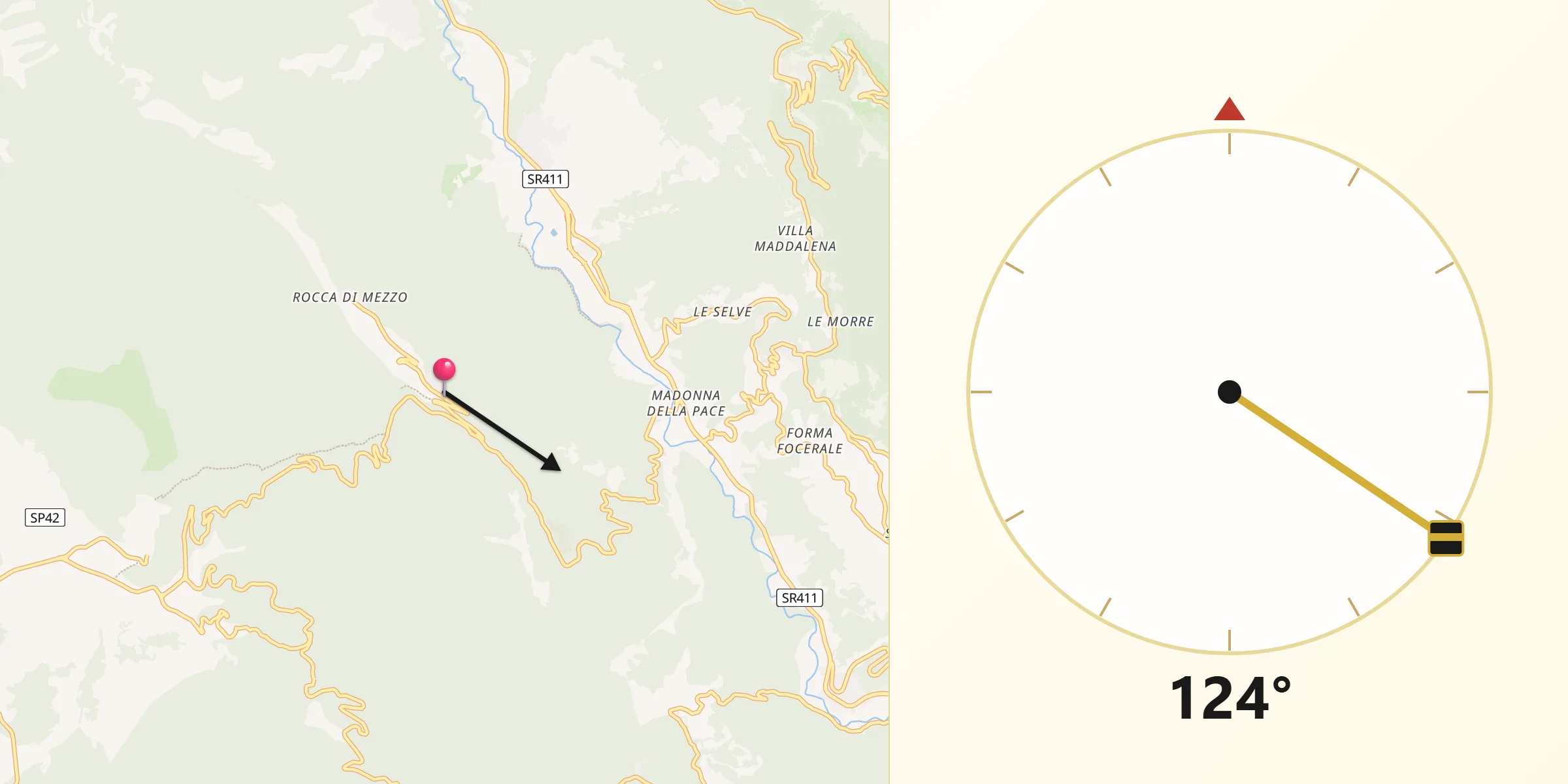 Direzione della Qibla da Rocca Canterano