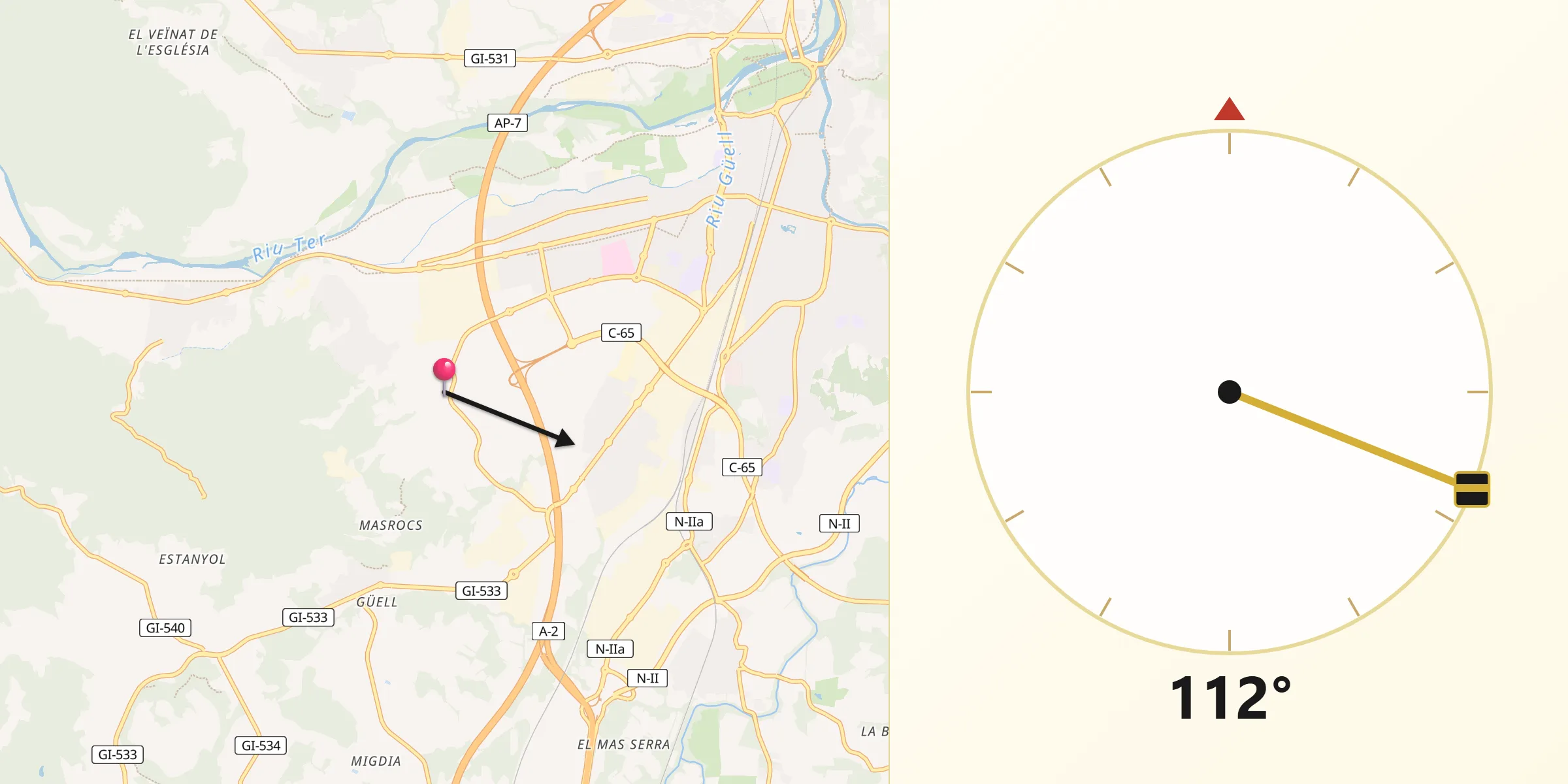 Dirección de la Qibla desde Vilablareix