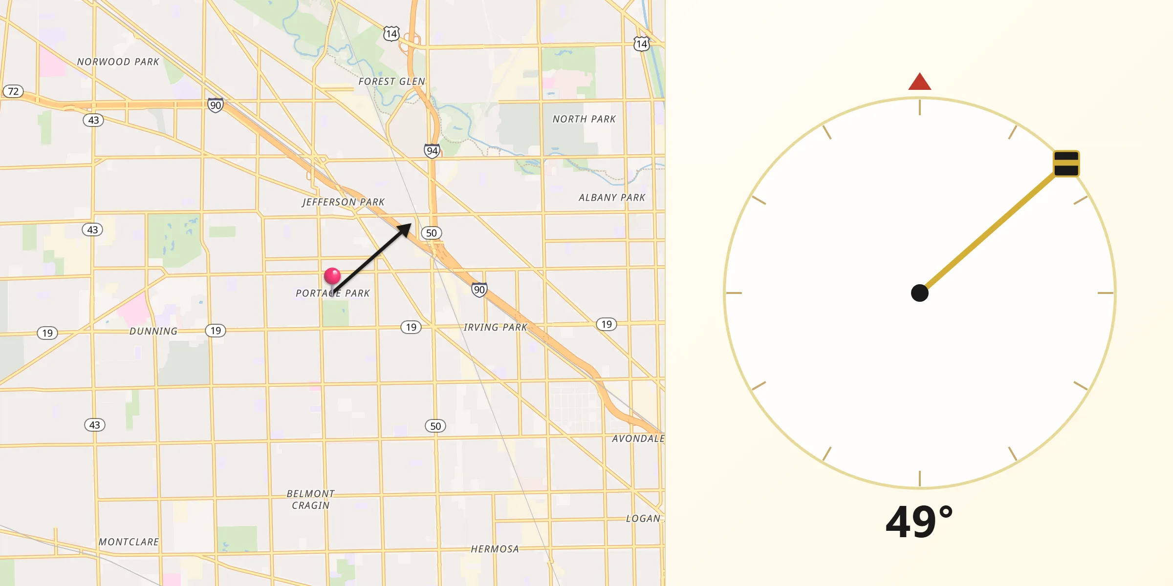 Qibla Direction from Portage Park