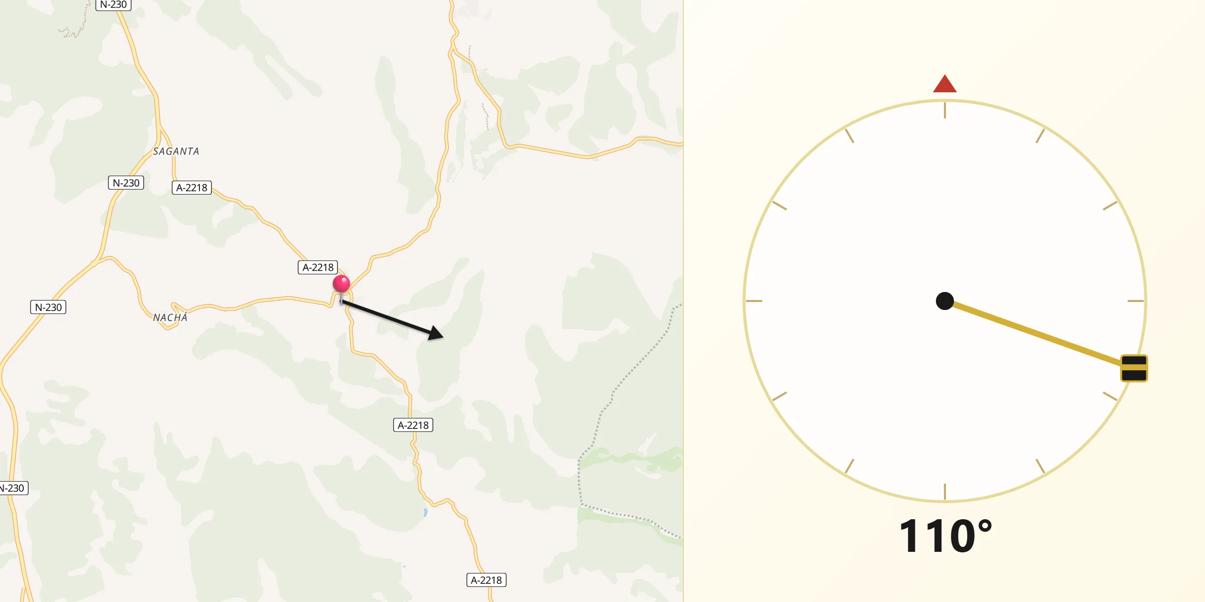 Dirección de la Qibla desde Camporrells