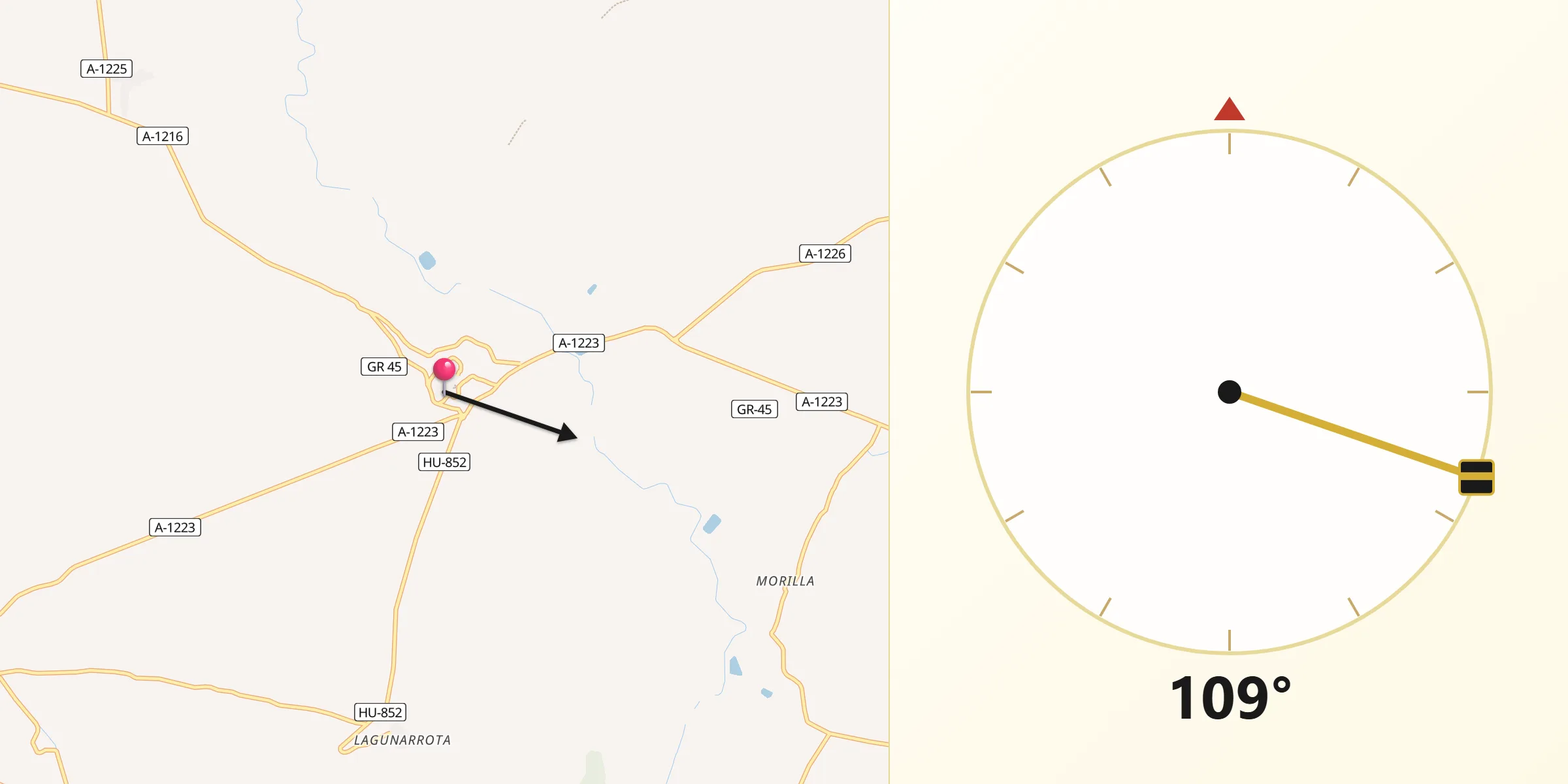 Dirección de la Qibla desde Berbegal