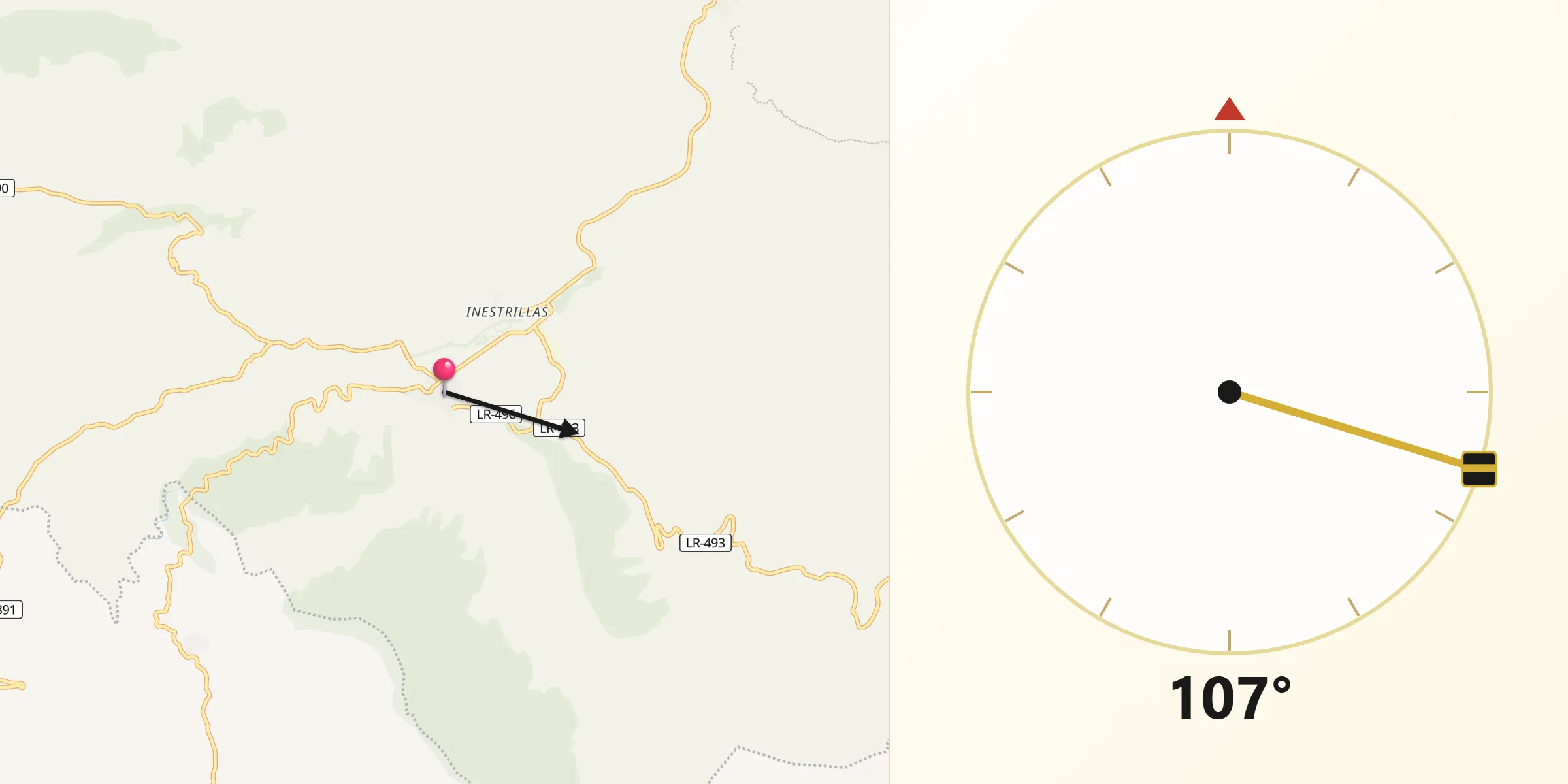 Dirección de la Qibla desde Aguilar del Río Alhama