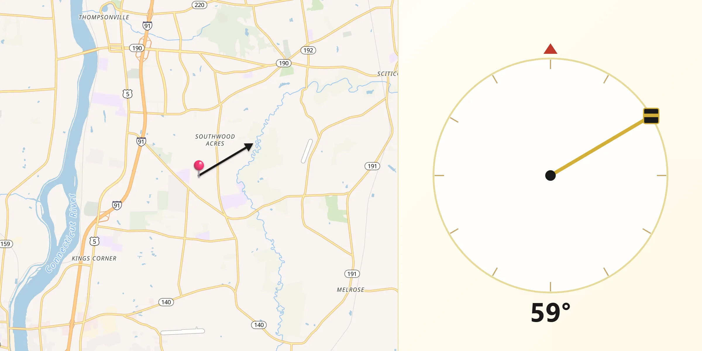 Qibla Direction from Southwood Acres