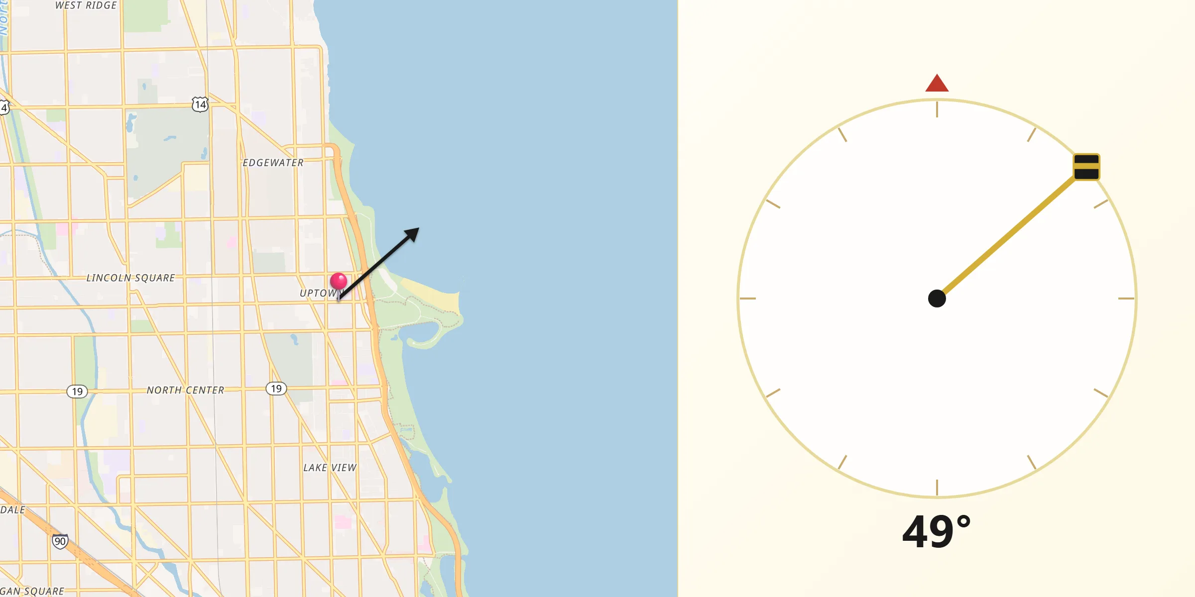 Qibla Direction from Uptown