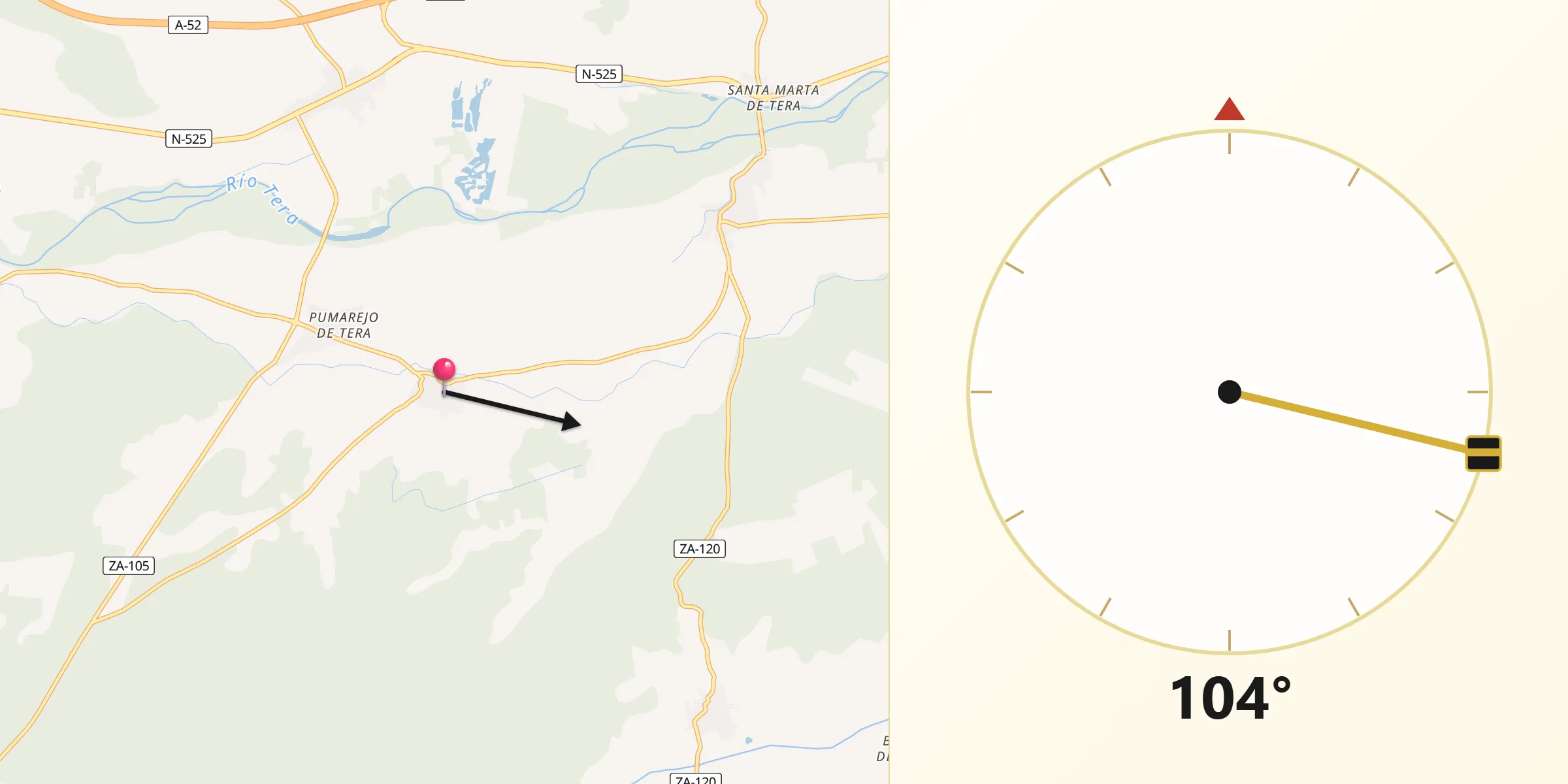 Dirección de la Qibla desde Melgar de Tera