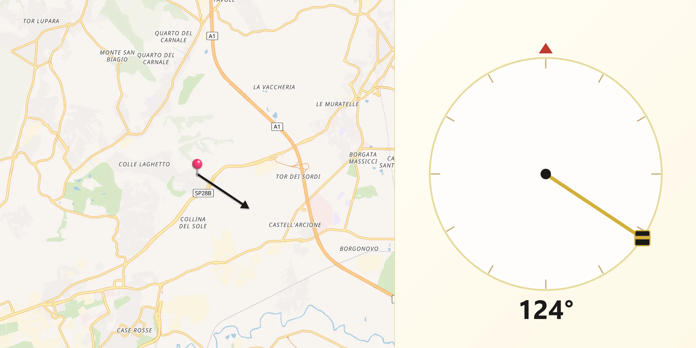 Direzione della Qibla da Città metropolitana di Roma Capitale