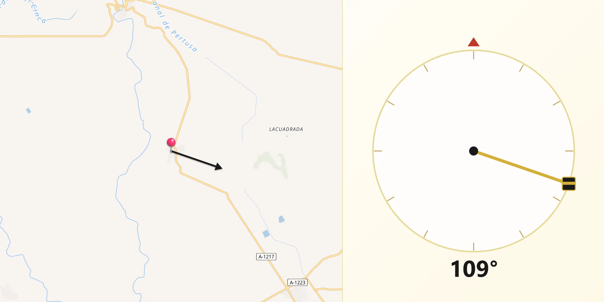 Dirección de la Qibla desde Torres de Alcanadre