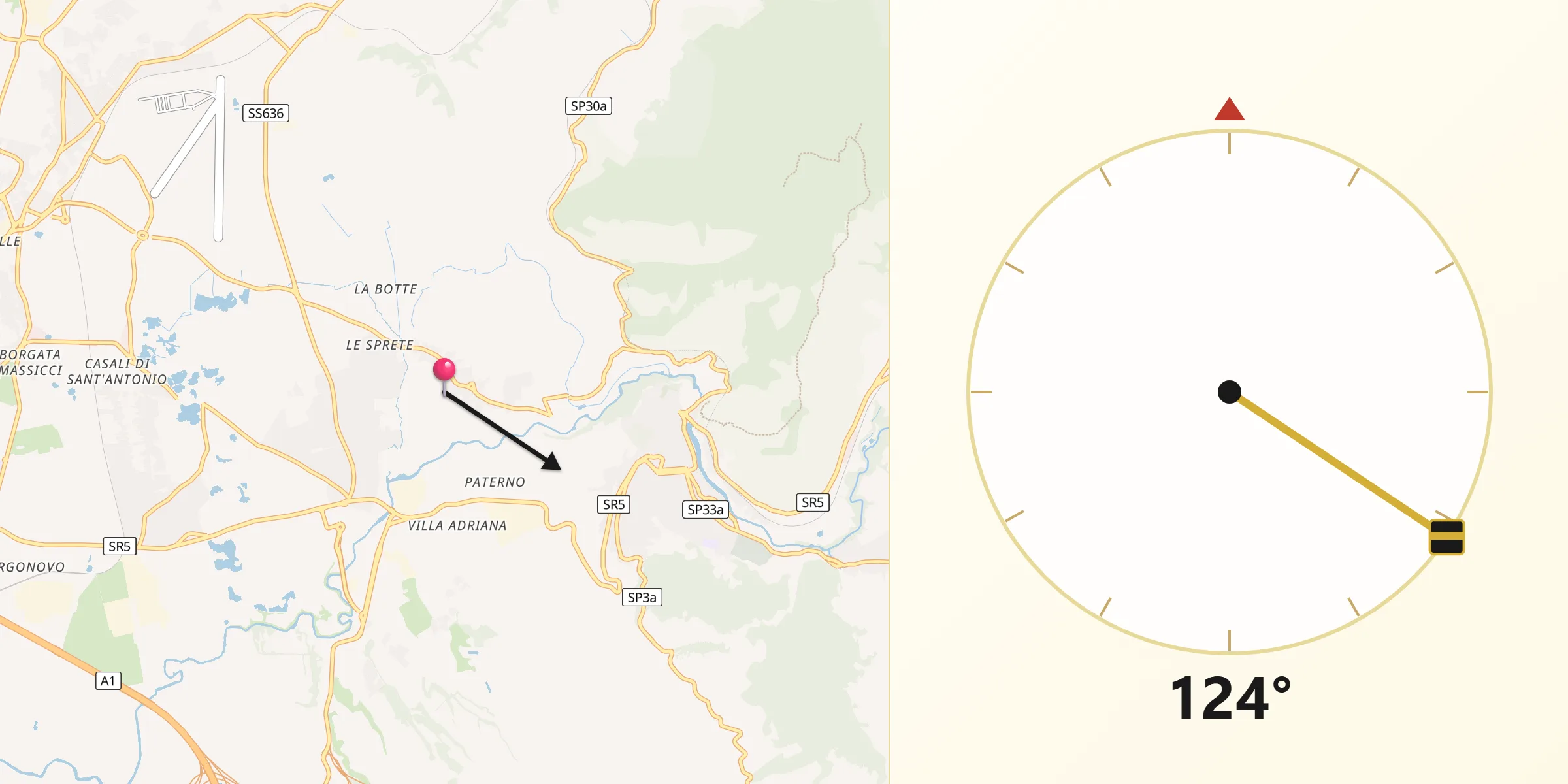 Direzione della Qibla da Campo Limpido-Favale