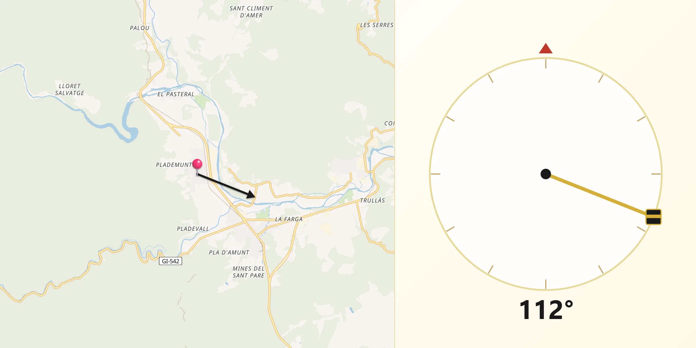 Dirección de la Qibla desde La Cellera de Ter