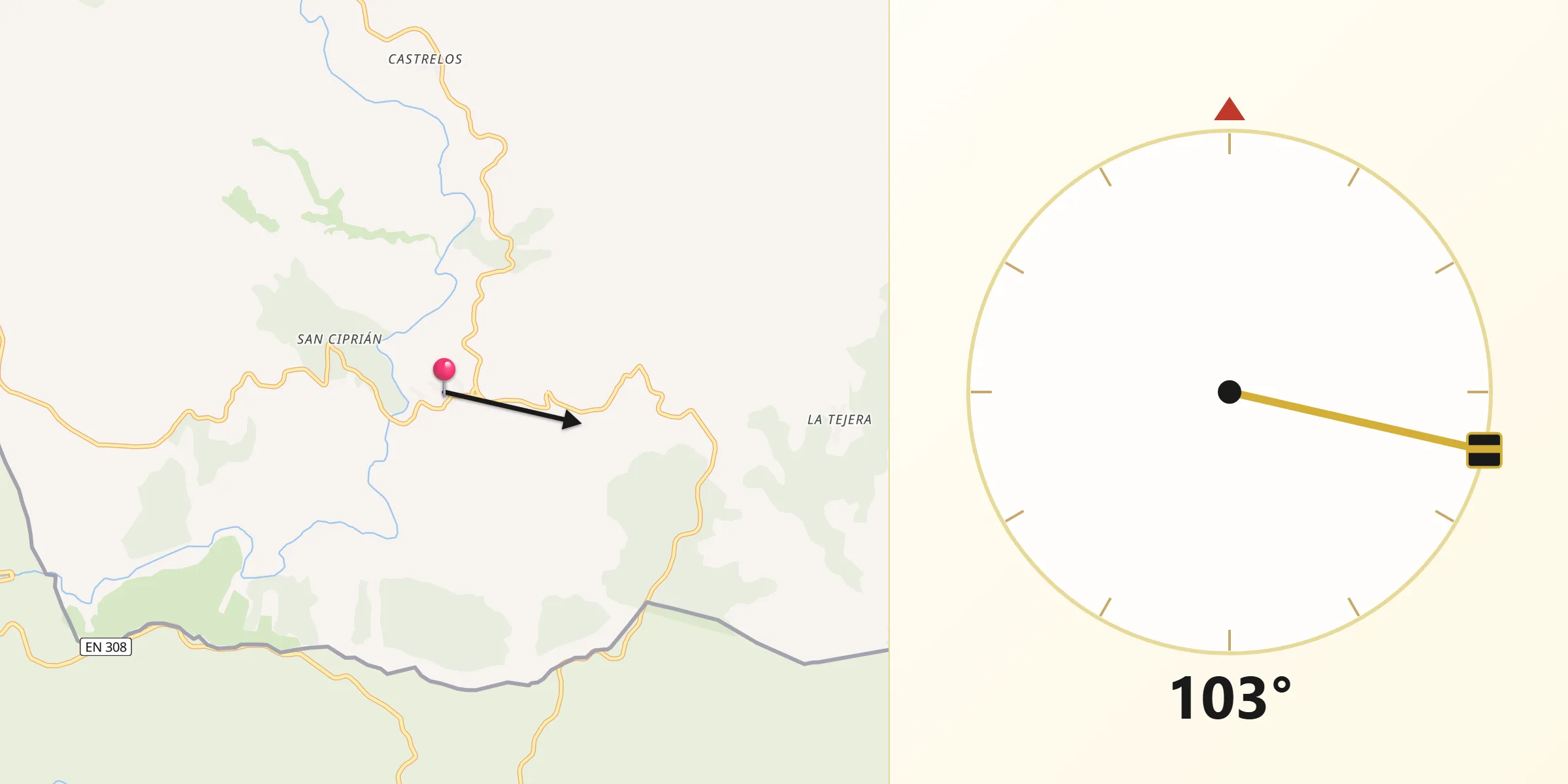 Dirección de la Qibla desde Hermisende