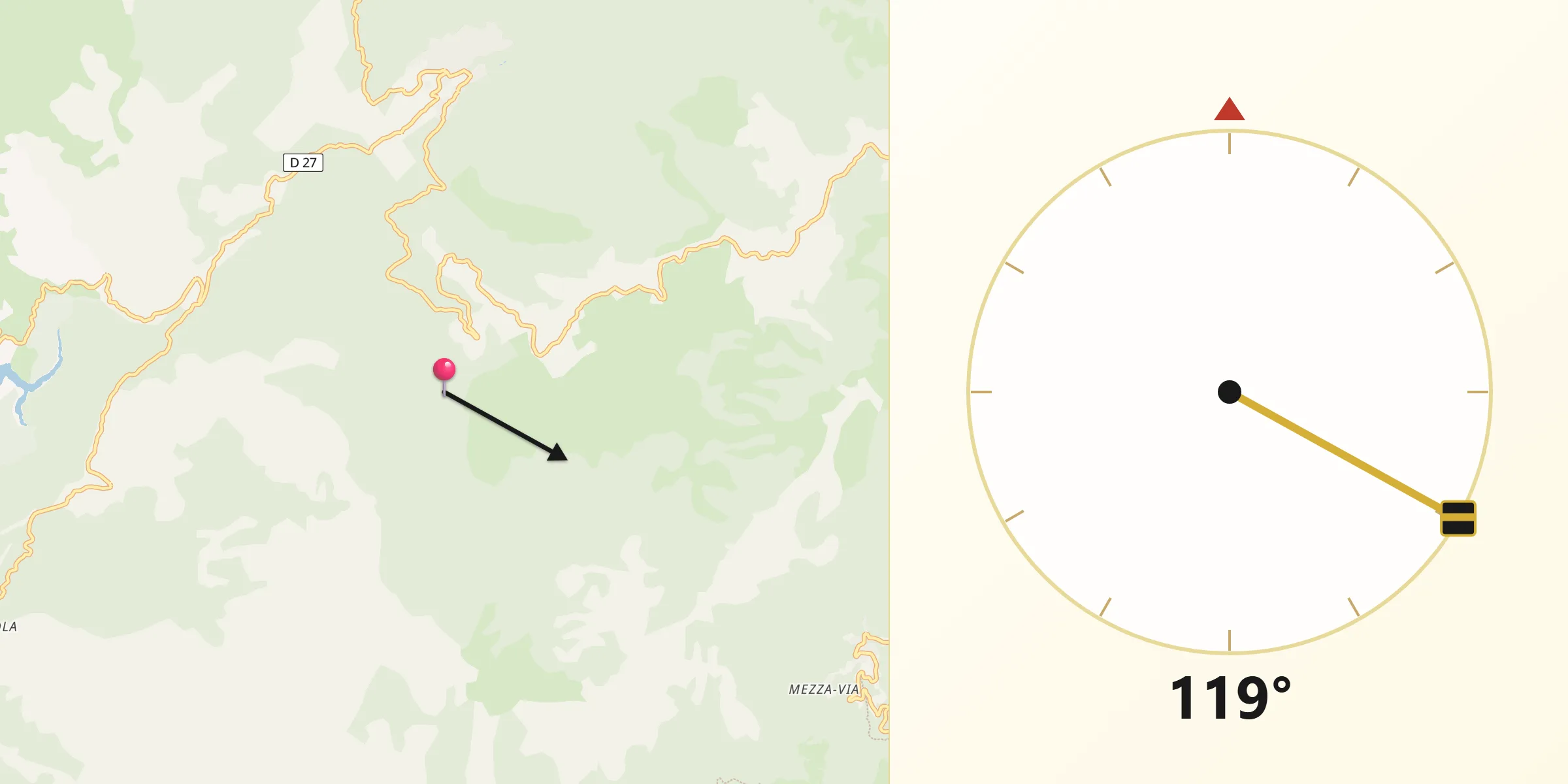 Direction vers la Qibla depuis Ciamannacce