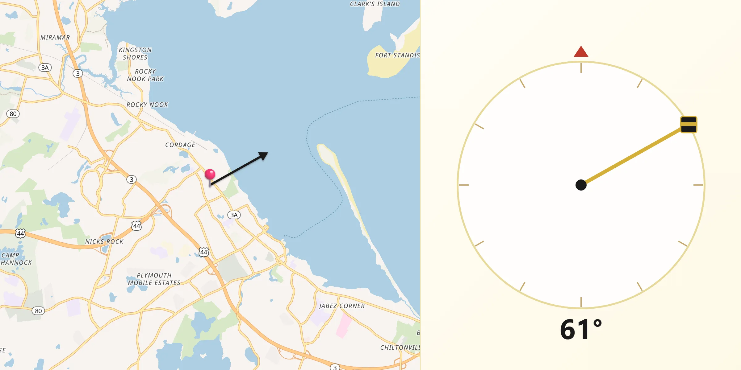 Qibla Direction from North Plymouth