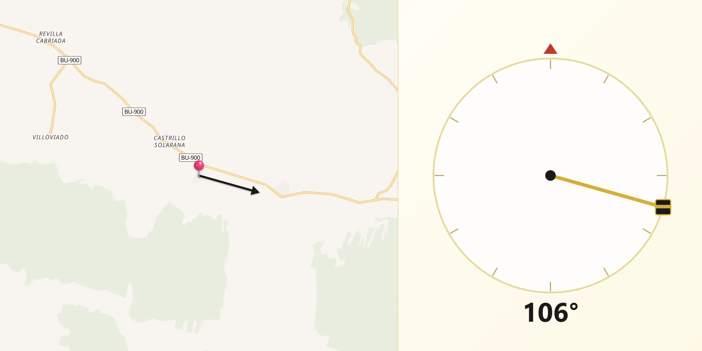Dirección de la Qibla desde Solarana