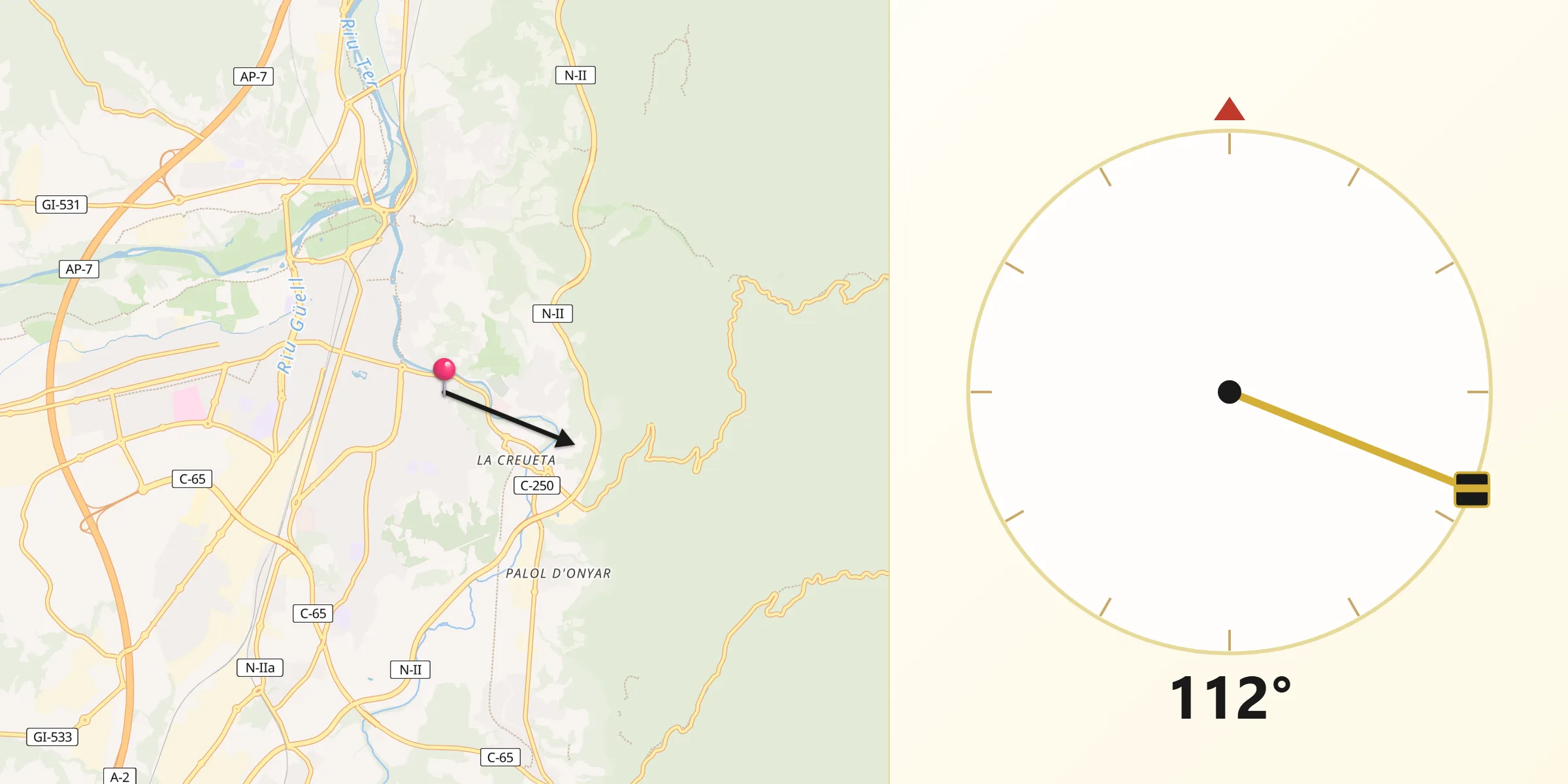 Dirección de la Qibla desde Ullastret