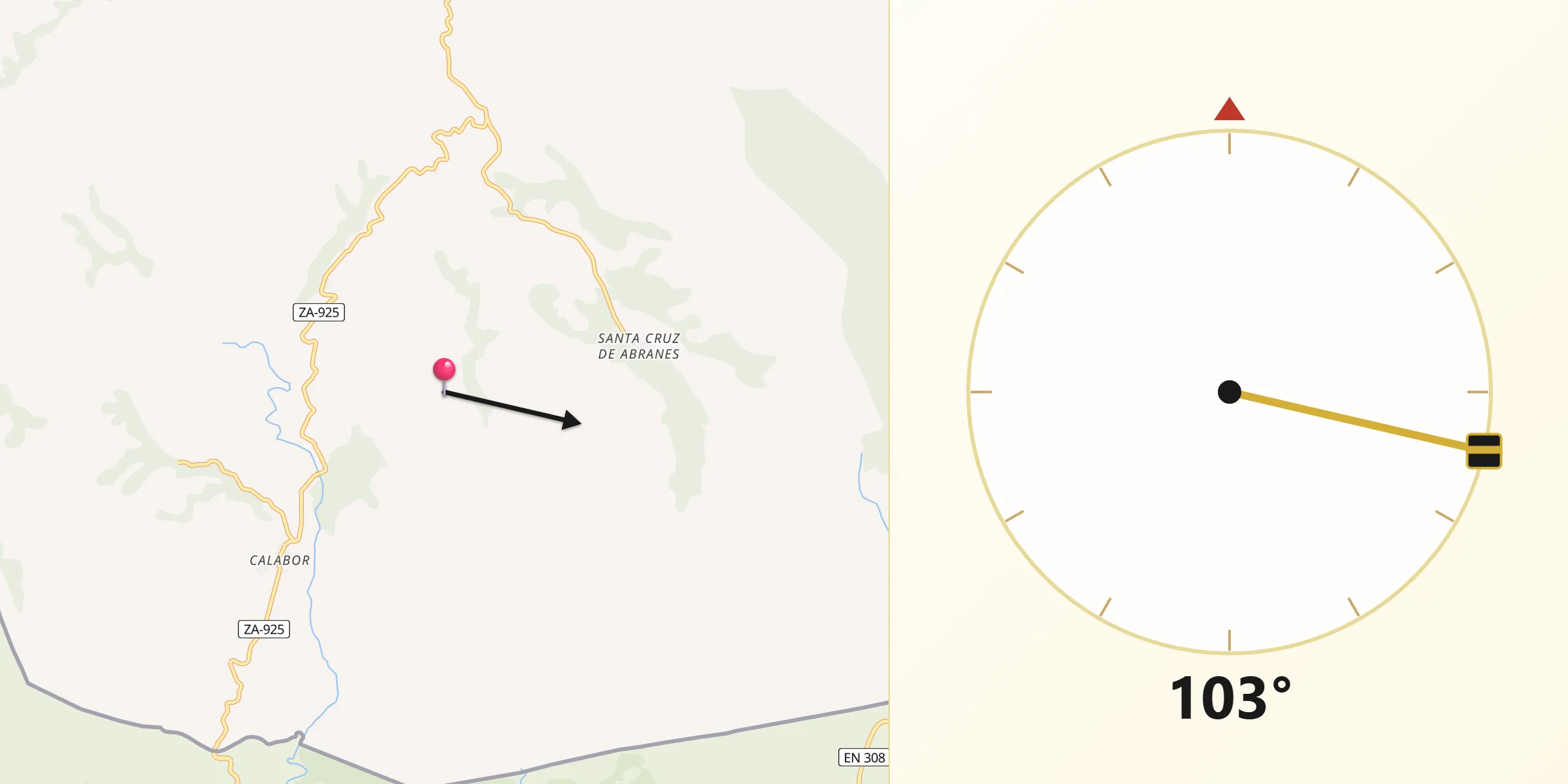 Dirección de la Qibla desde Pedralba de la Pradería