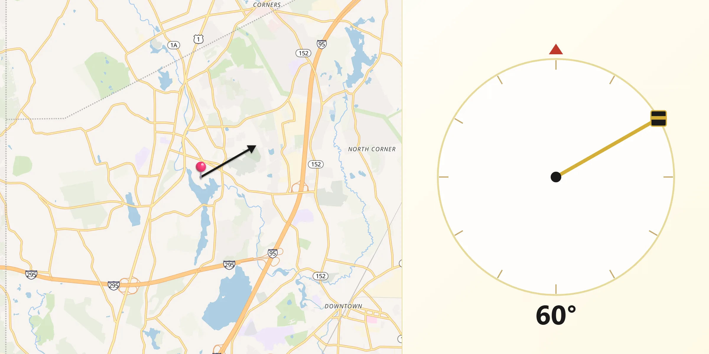 Qibla Direction from North Attleborough Center