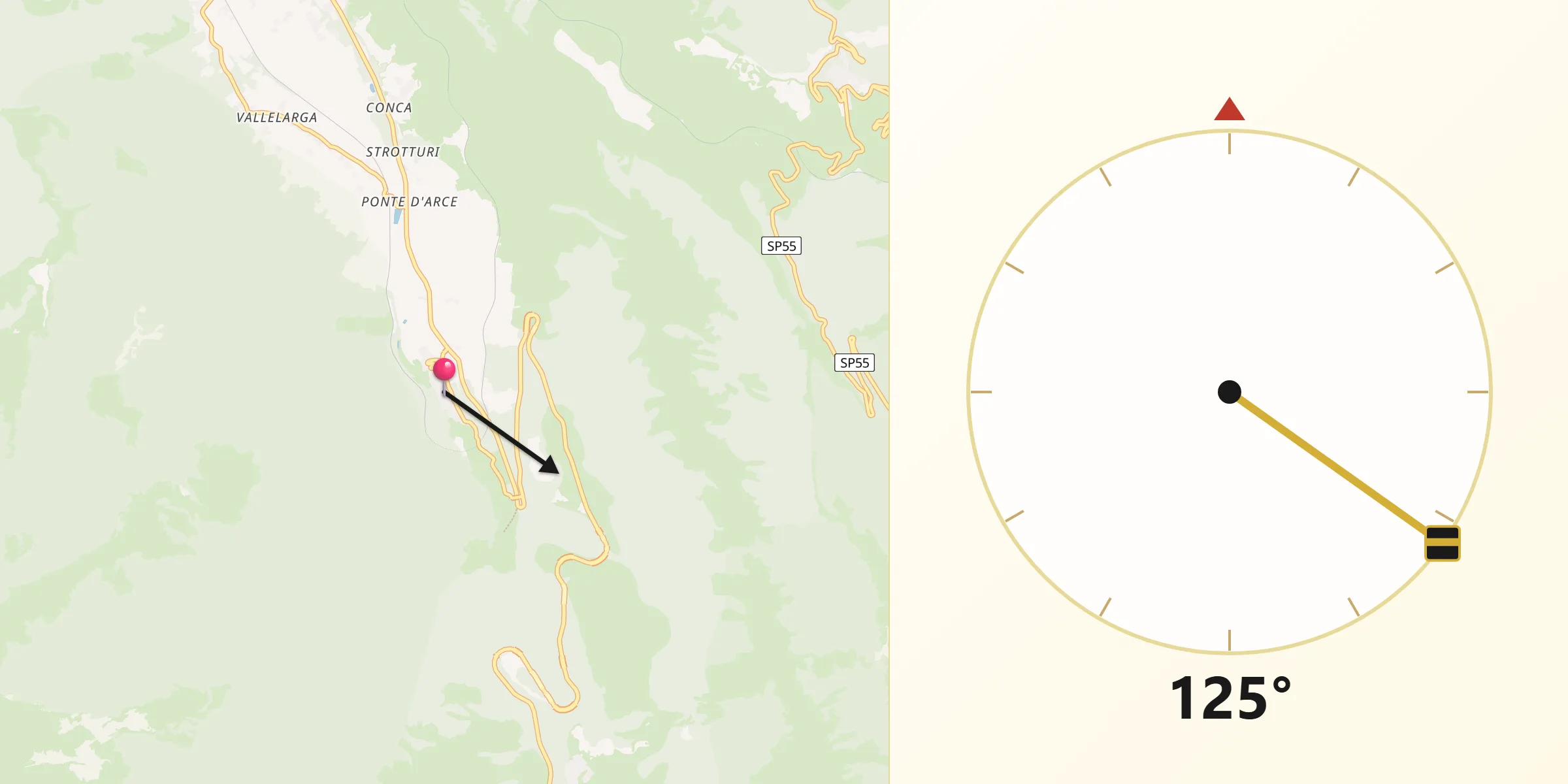 Direzione della Qibla da Pettorano sul Gizio