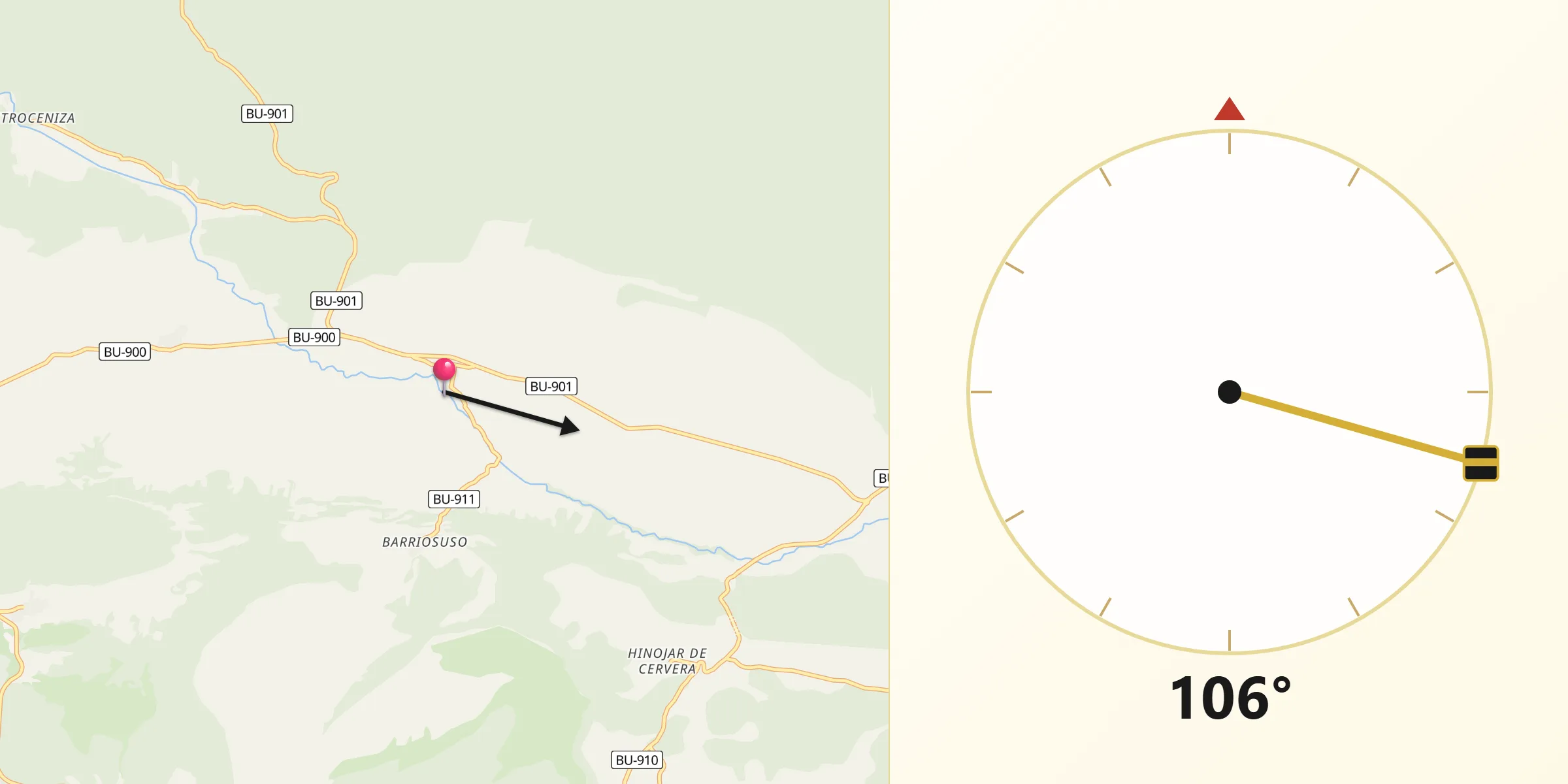 Dirección de la Qibla desde Santibáñez del Val