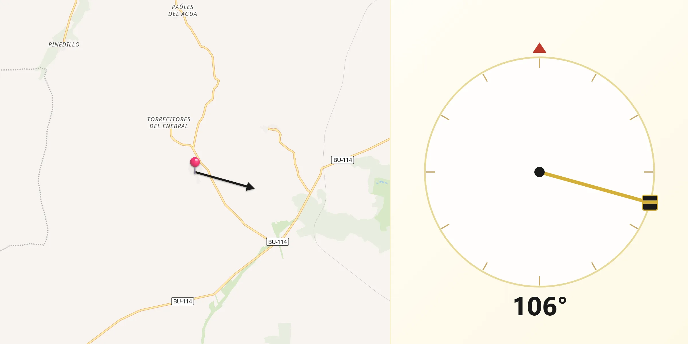 Dirección de la Qibla desde Iglesiarrubia