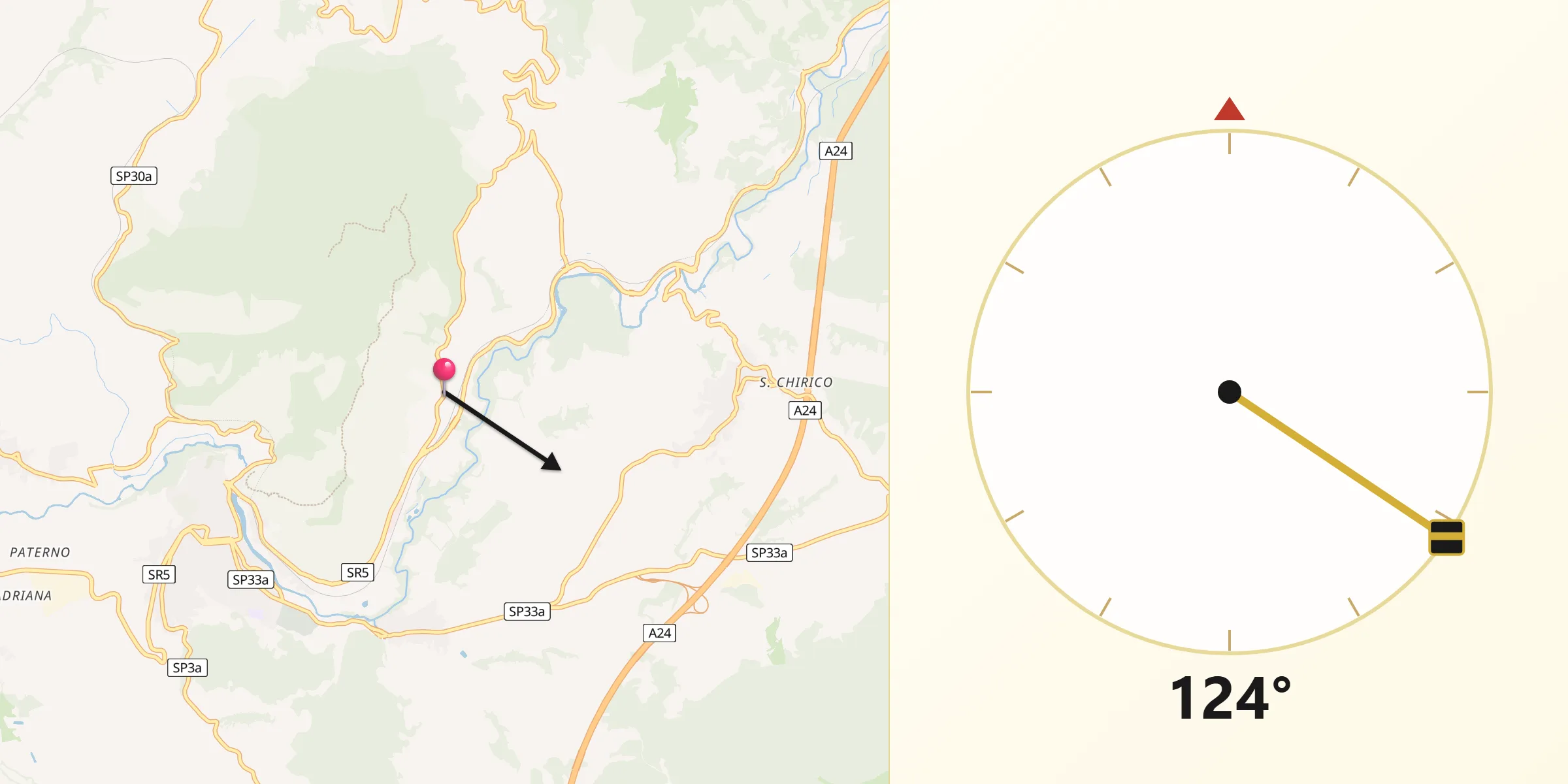 Direzione della Qibla da Bivio San Polo