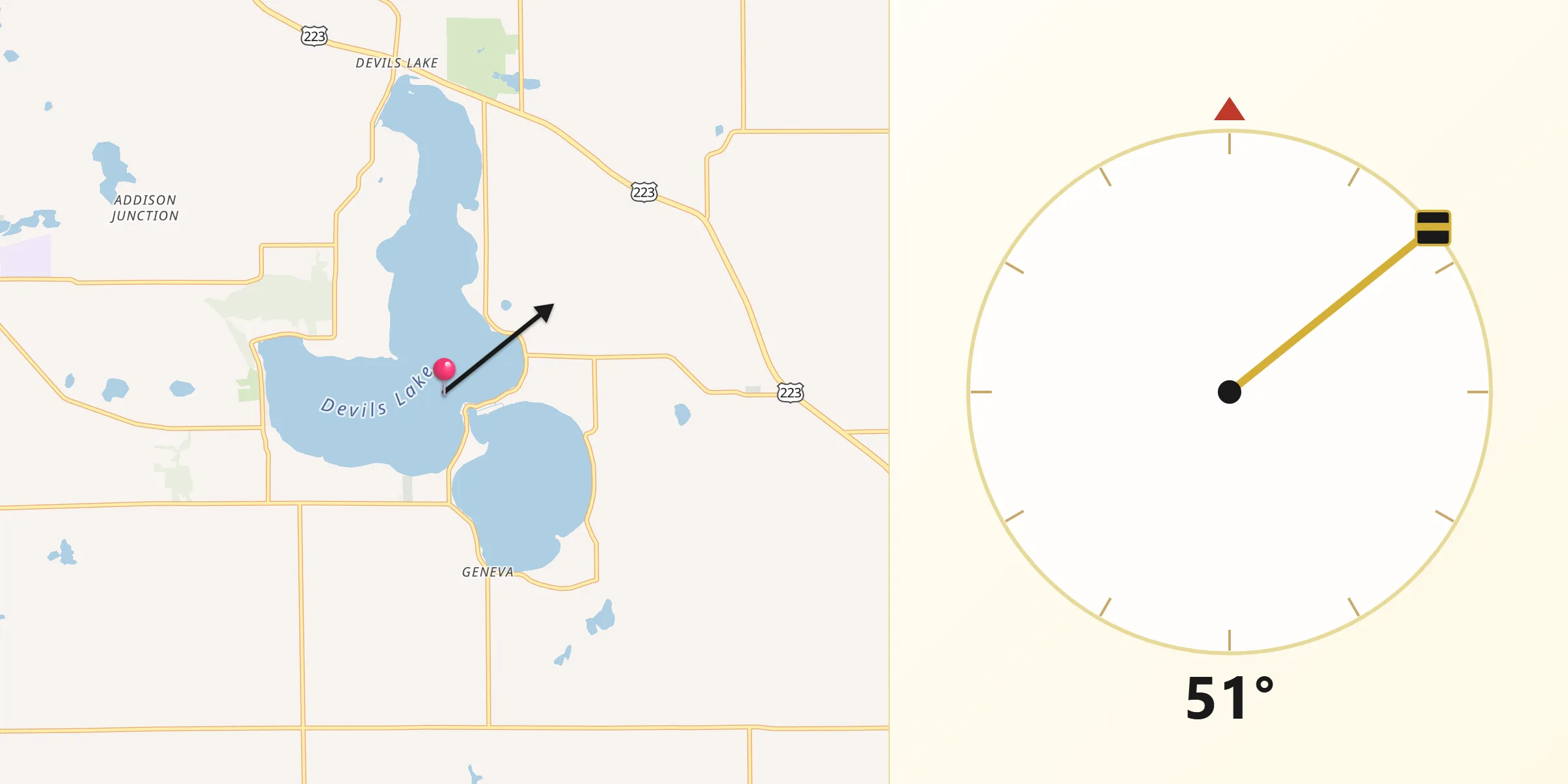 Qibla Direction from Manitou Beach-Devils Lake
