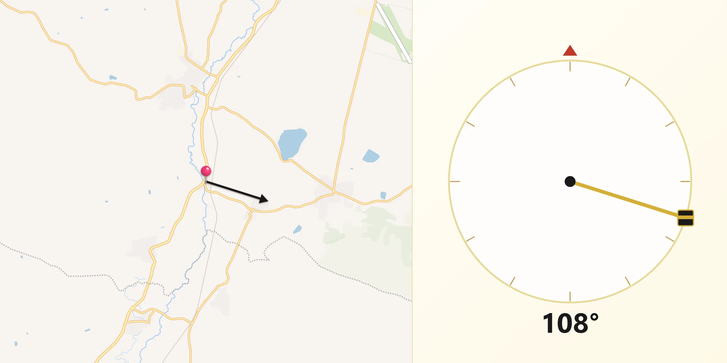 Dirección de la Qibla desde Tulebras