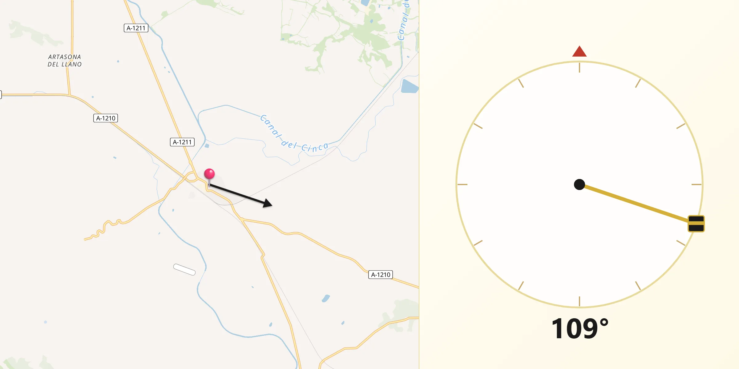 Dirección de la Qibla desde Tardienta