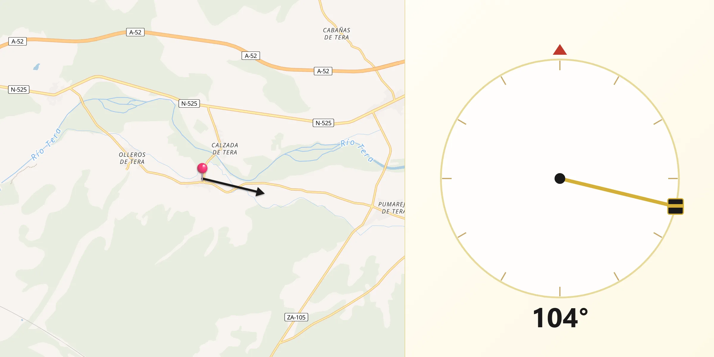 Dirección de la Qibla desde Calzadilla de Tera