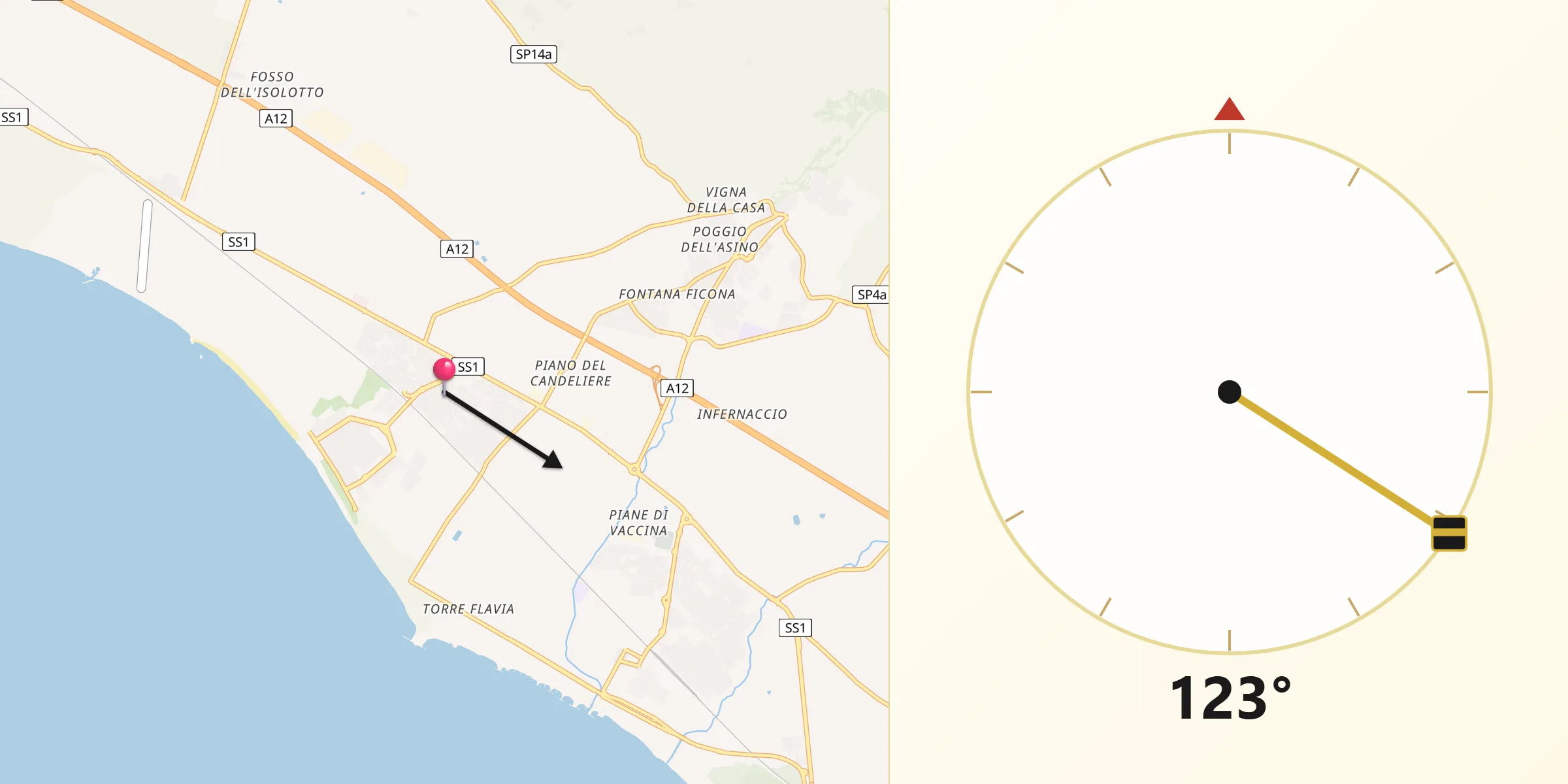 Direzione della Qibla da Marina di Cerveteri