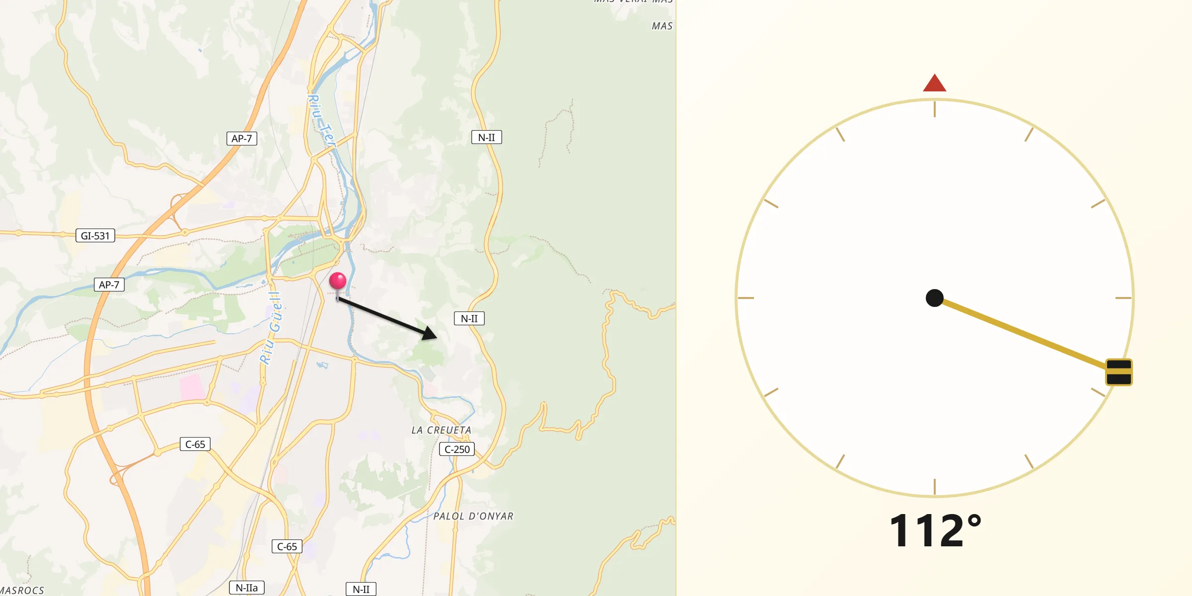 Dirección de la Qibla desde Fontanilles