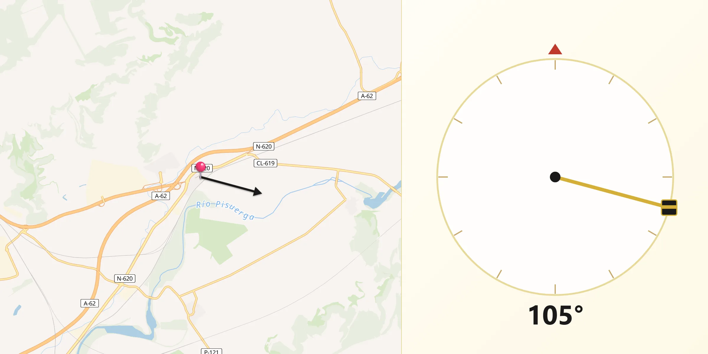 Dirección de la Qibla desde Magaz de Pisuerga