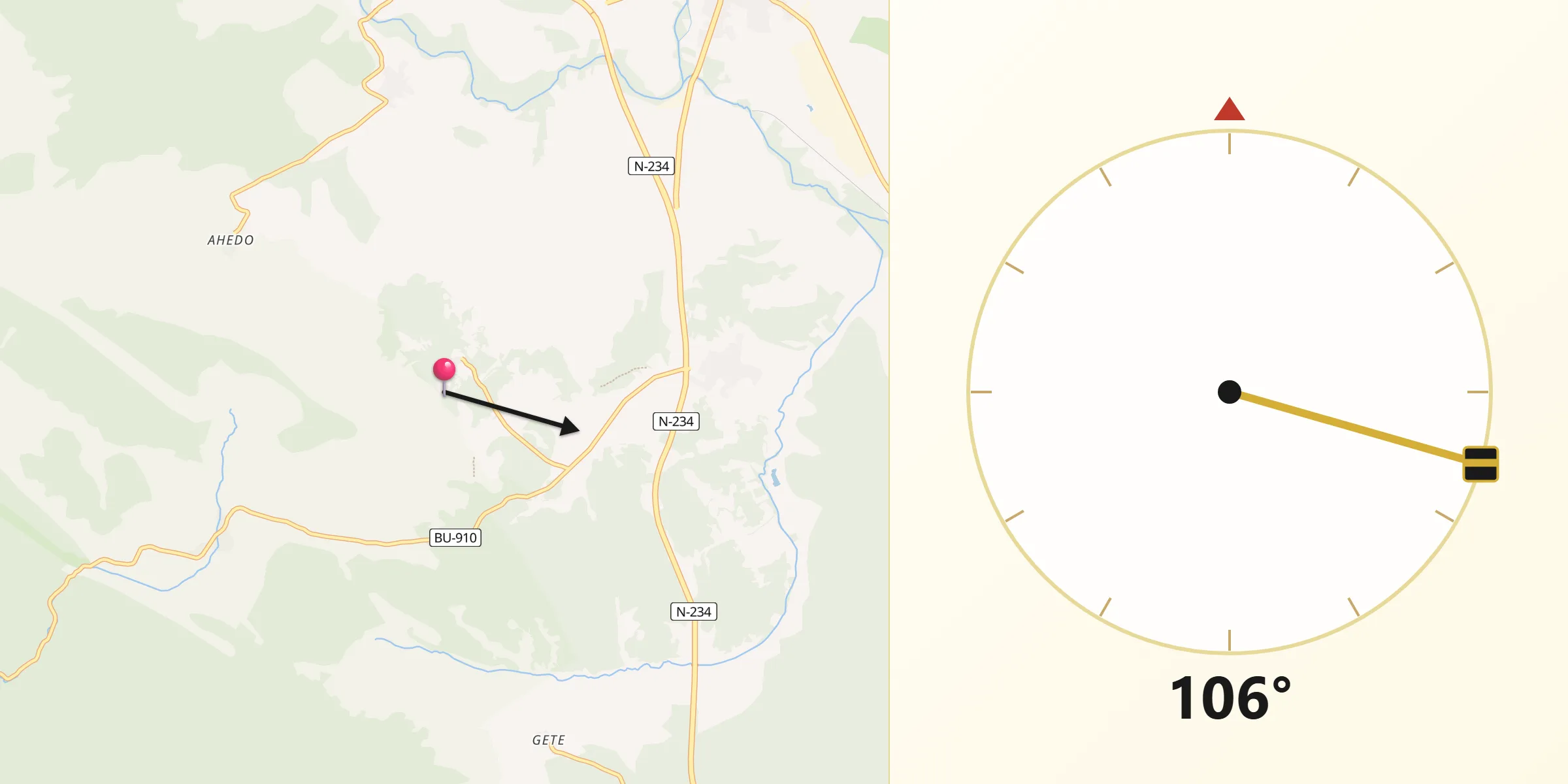 Dirección de la Qibla desde Villanueva de Carazo
