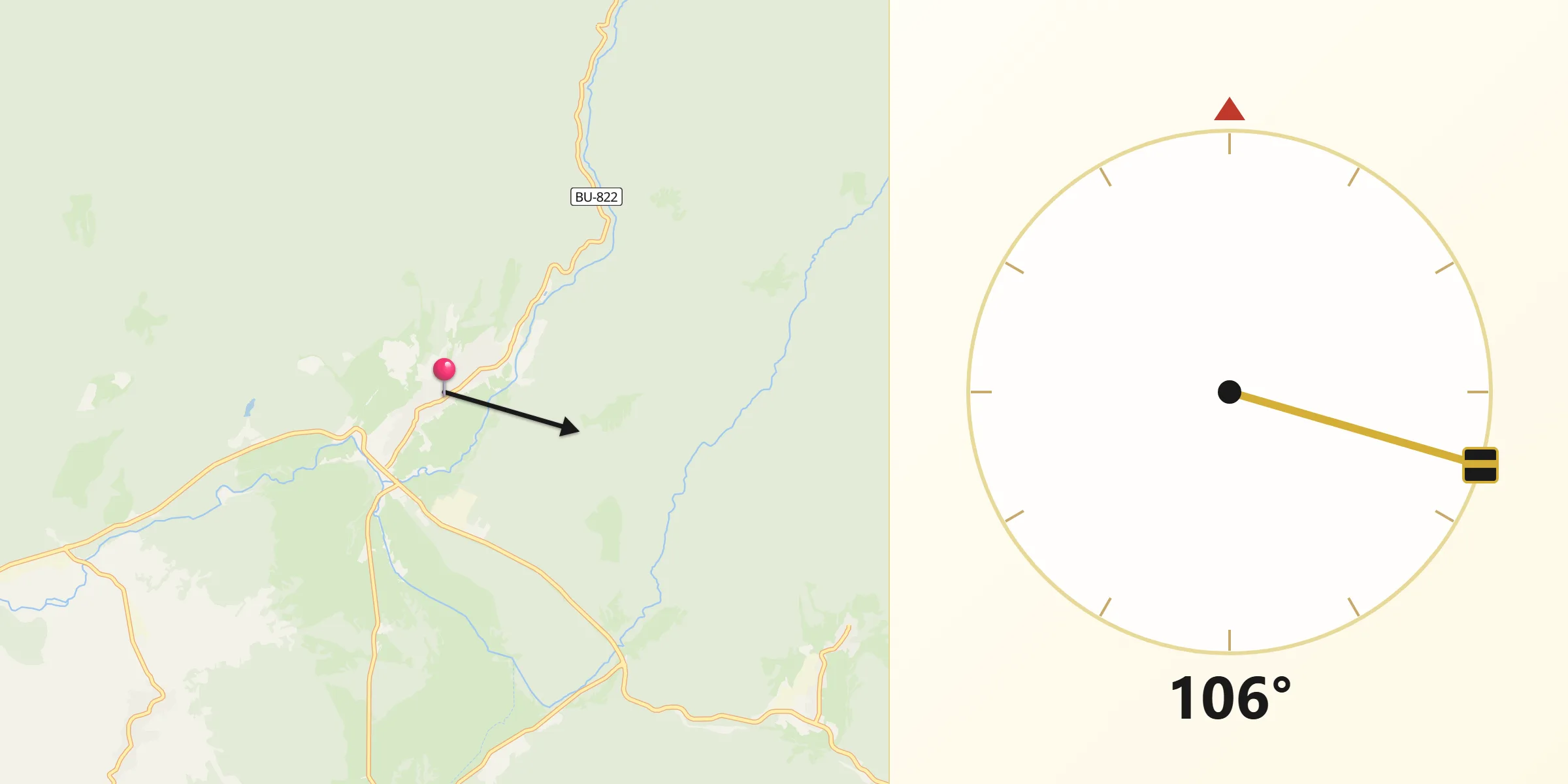 Dirección de la Qibla desde Quintanar de la Sierra