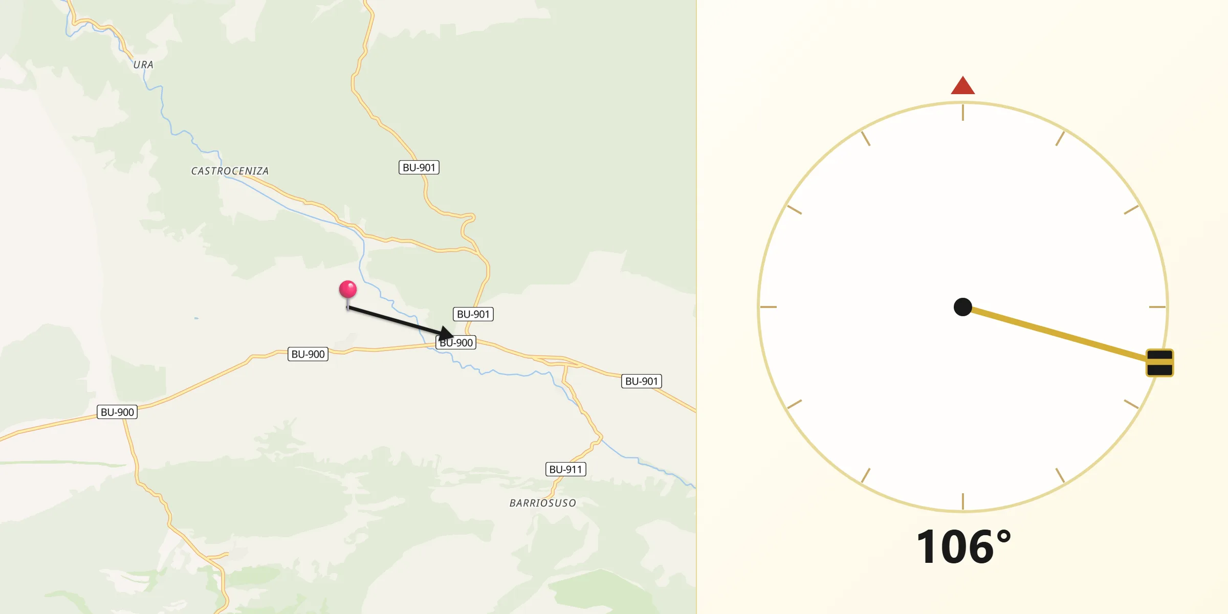Dirección de la Qibla desde Quintanilla del Coco