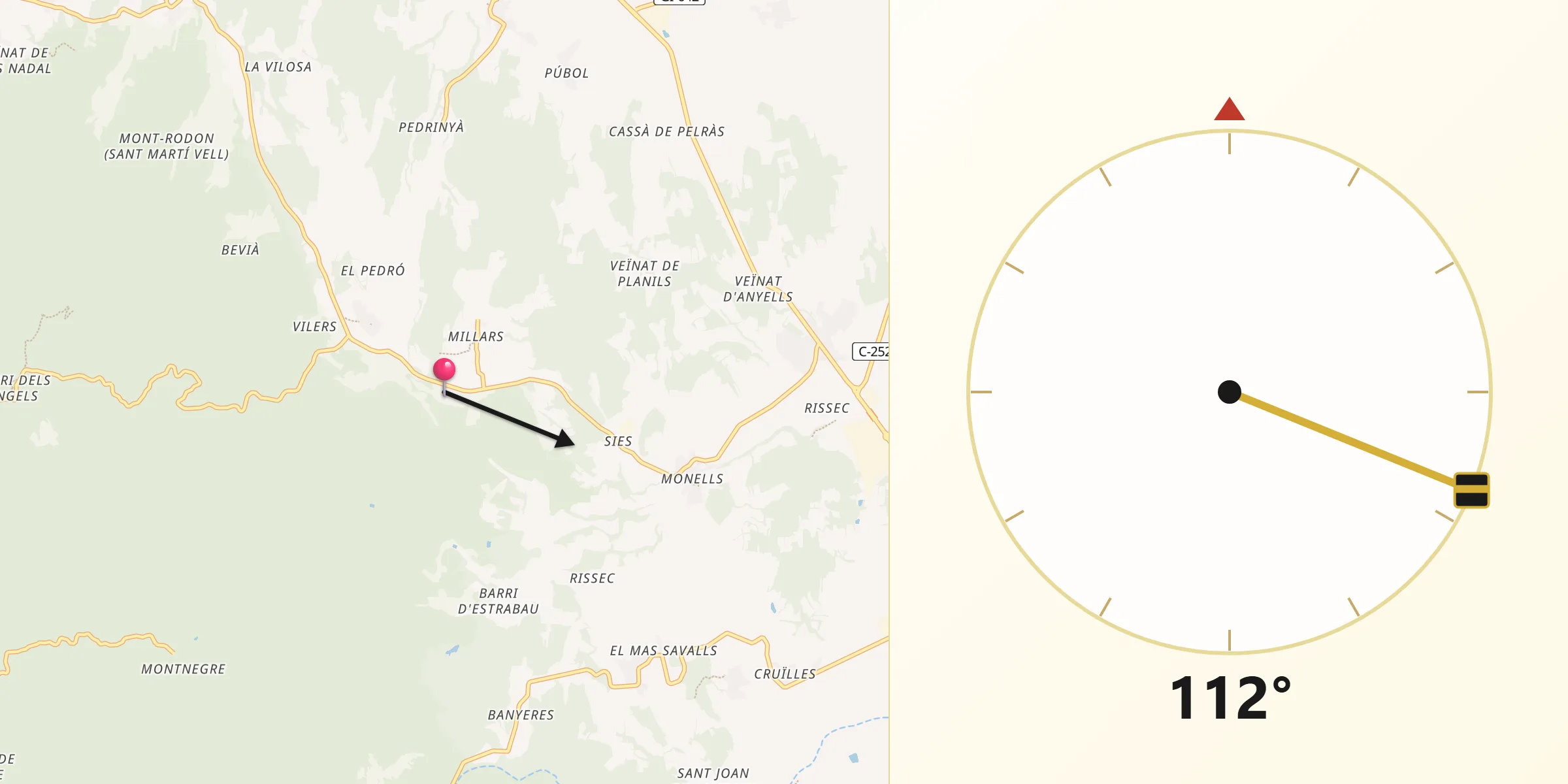 Dirección de la Qibla desde Madremanya