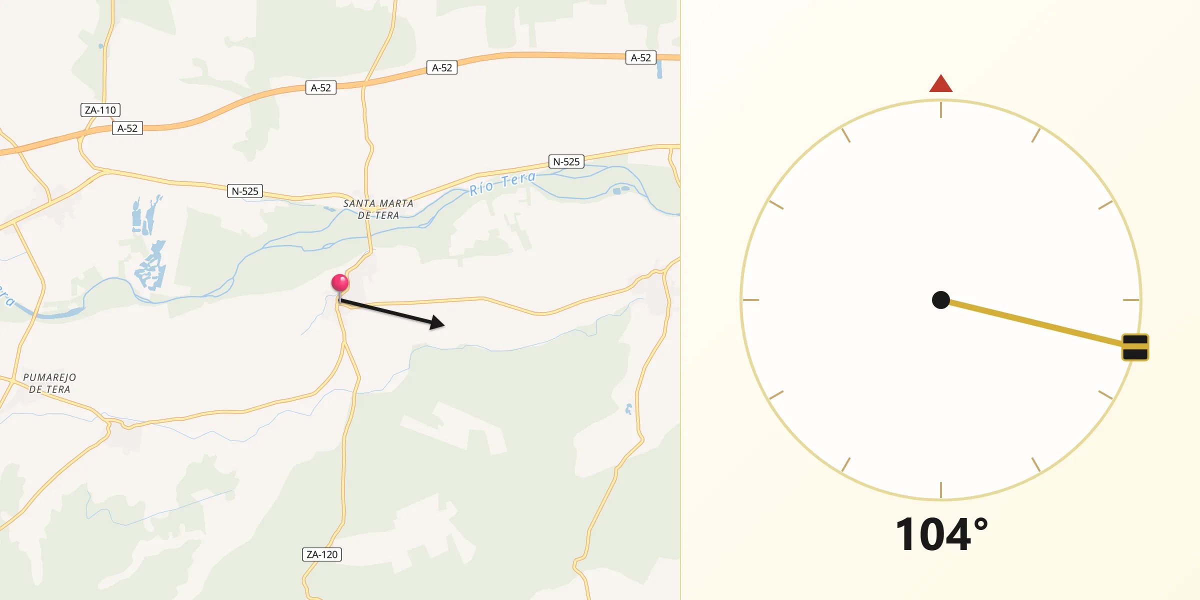 Dirección de la Qibla desde Santa Croya de Tera