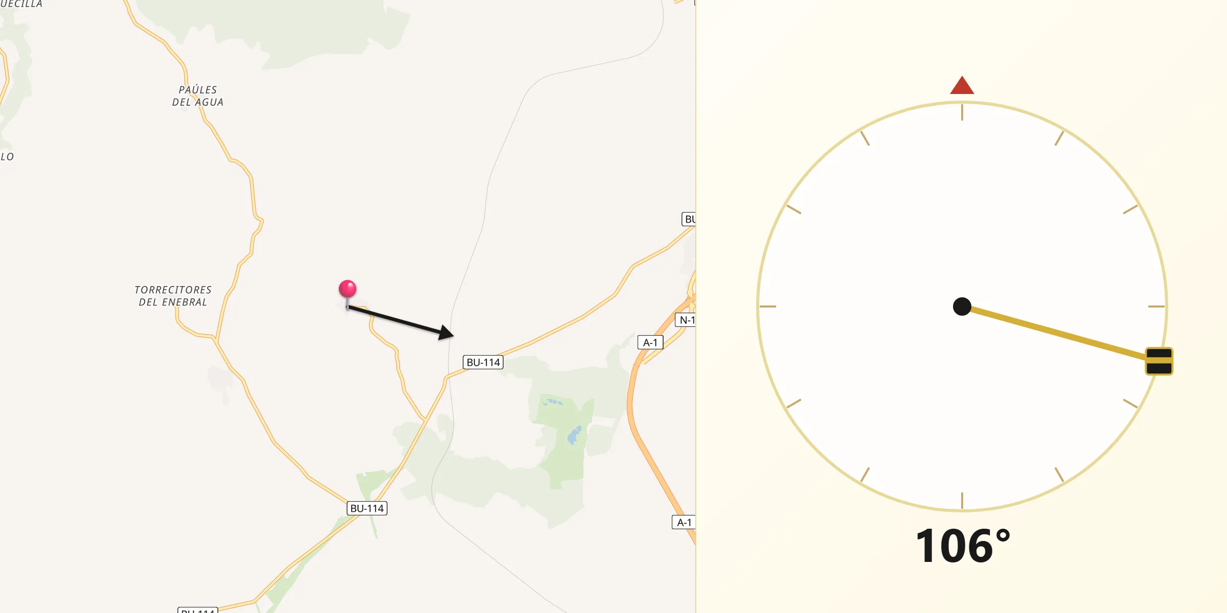 Dirección de la Qibla desde Avellanosa de Muñó