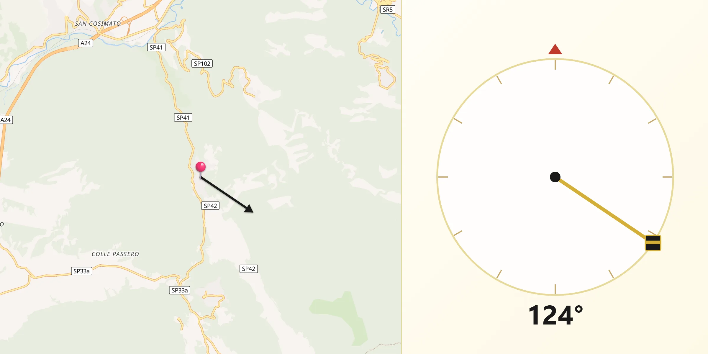 Direzione della Qibla da Sambuci