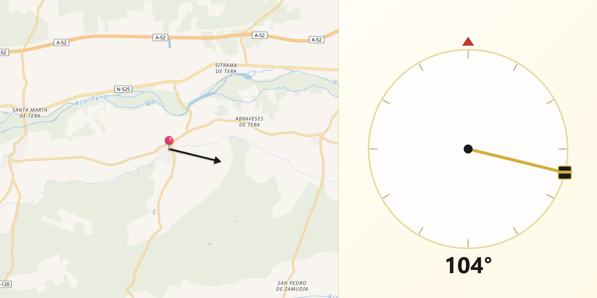 Dirección de la Qibla desde Santibáñez de Tera