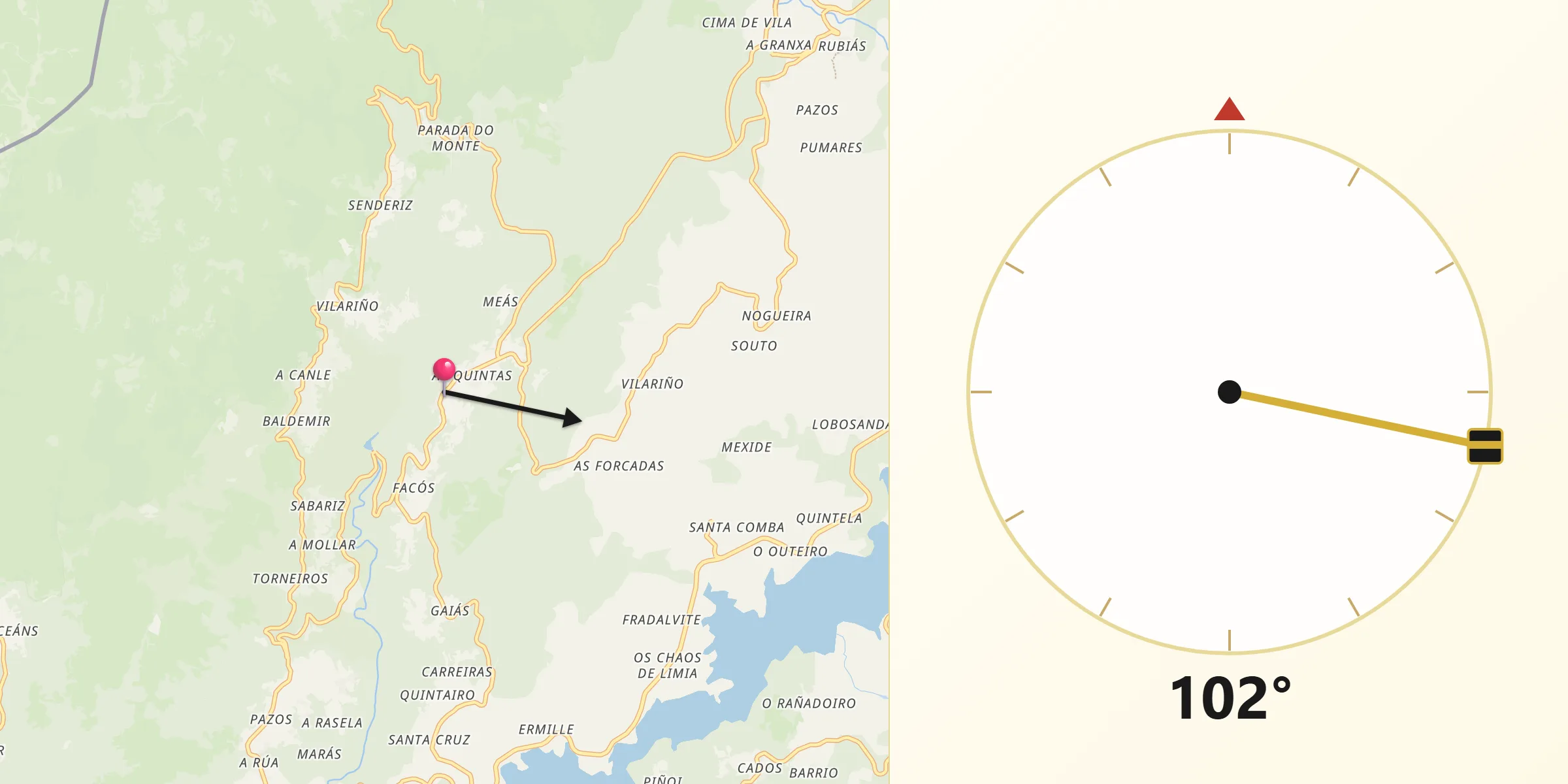 Dirección de la Qibla desde Lobeira