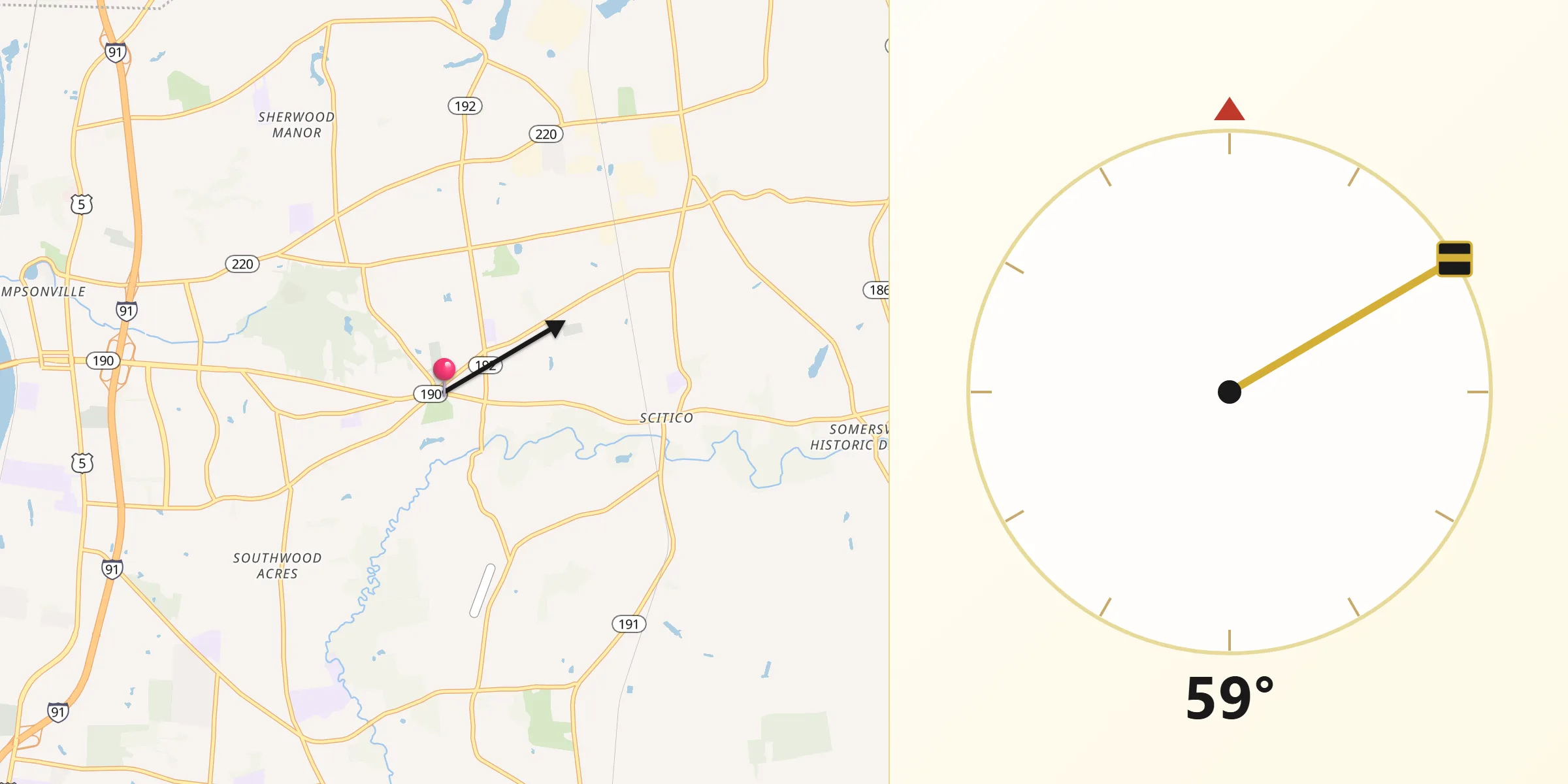 Qibla Direction from Hazardville