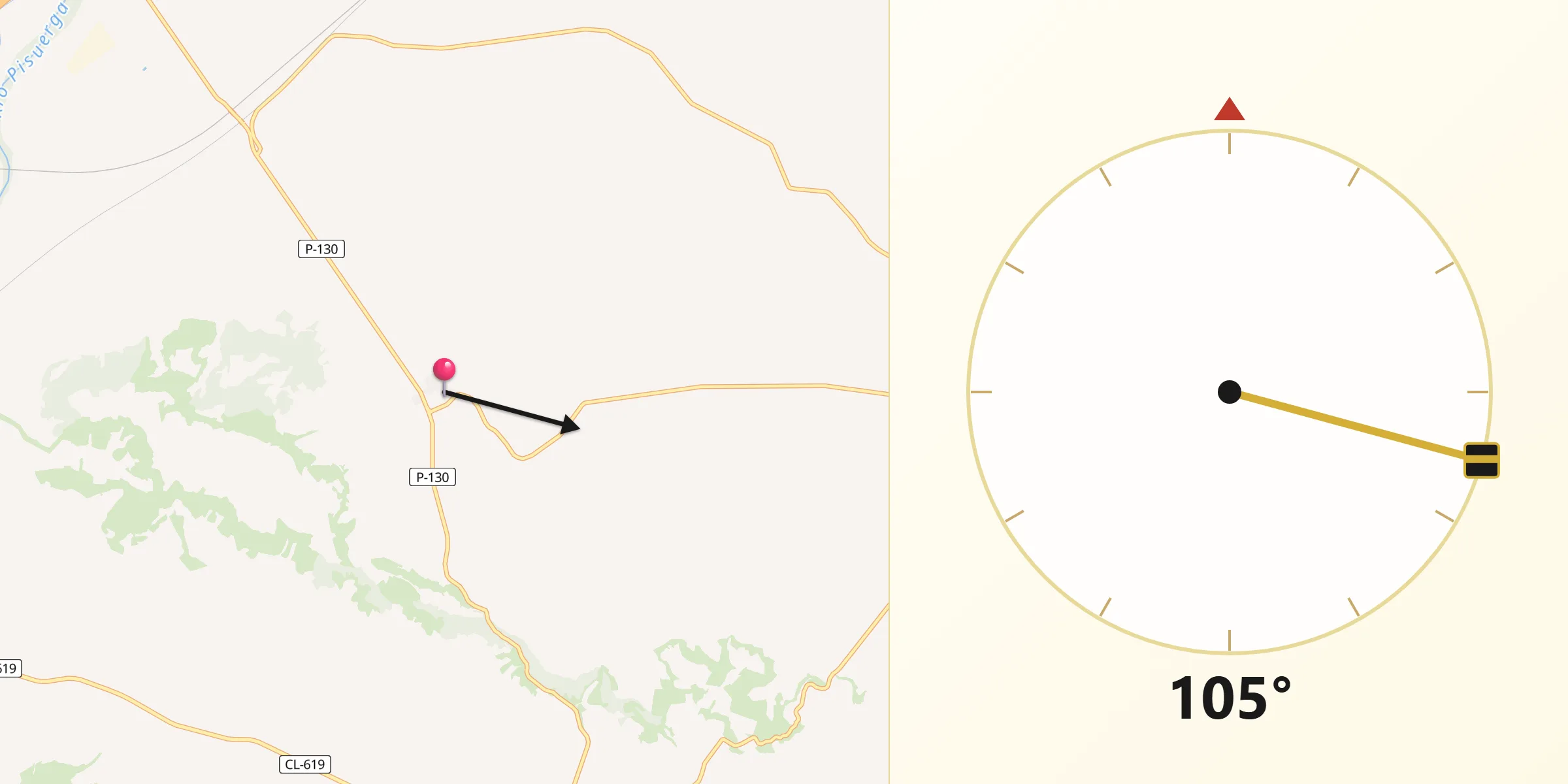 Dirección de la Qibla desde Hornillos de Cerrato