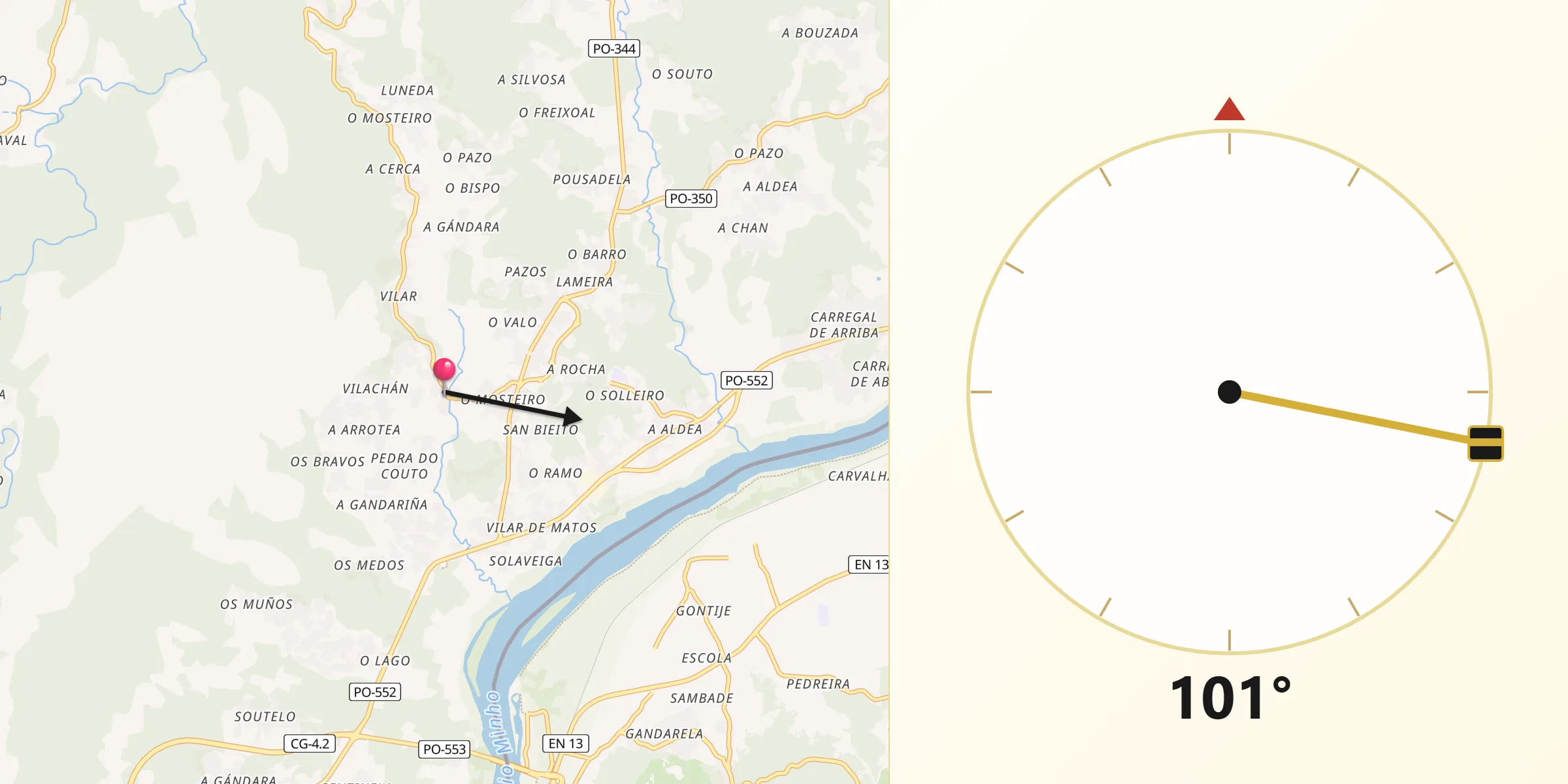 Dirección de la Qibla desde Tomiño