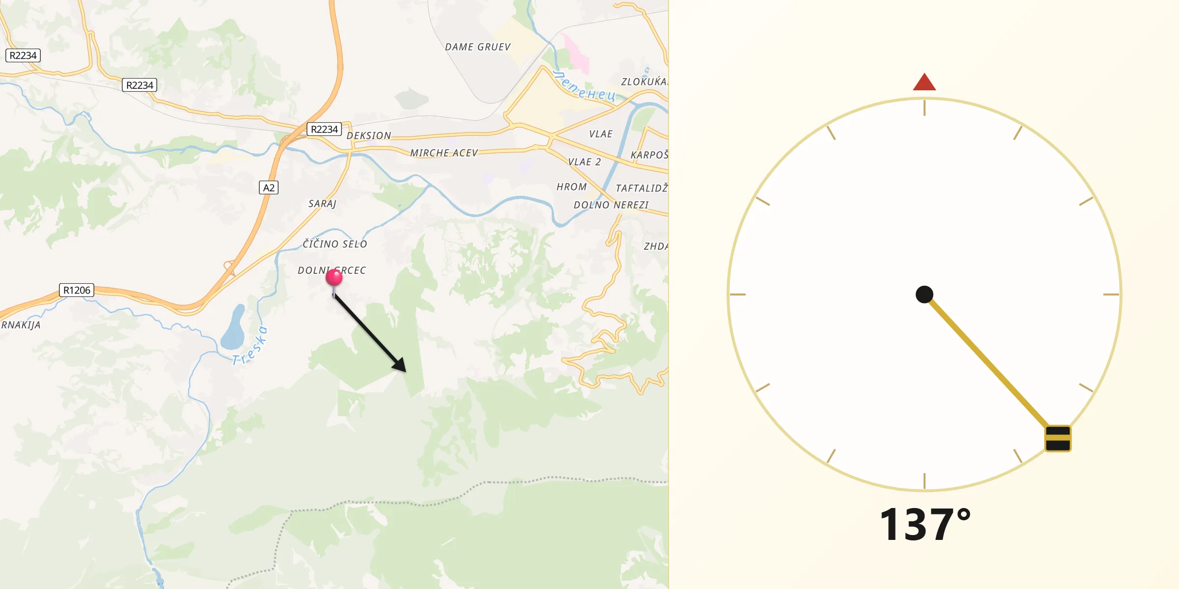 Drejtimi i Qibles nga Grčec