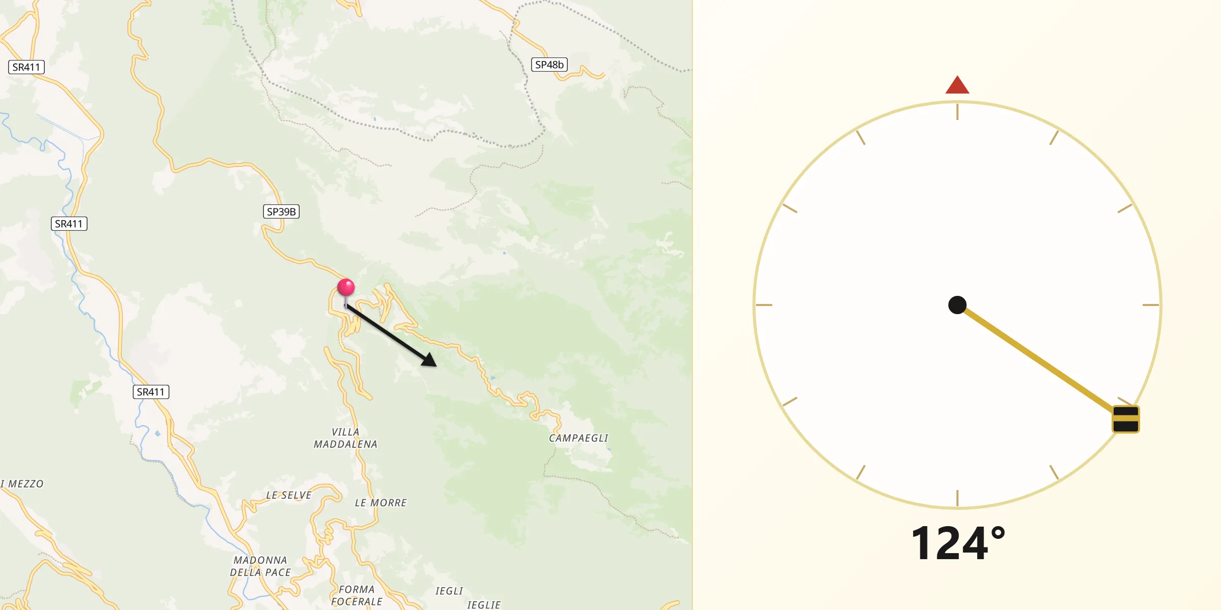 Direzione della Qibla da Cervara di Roma