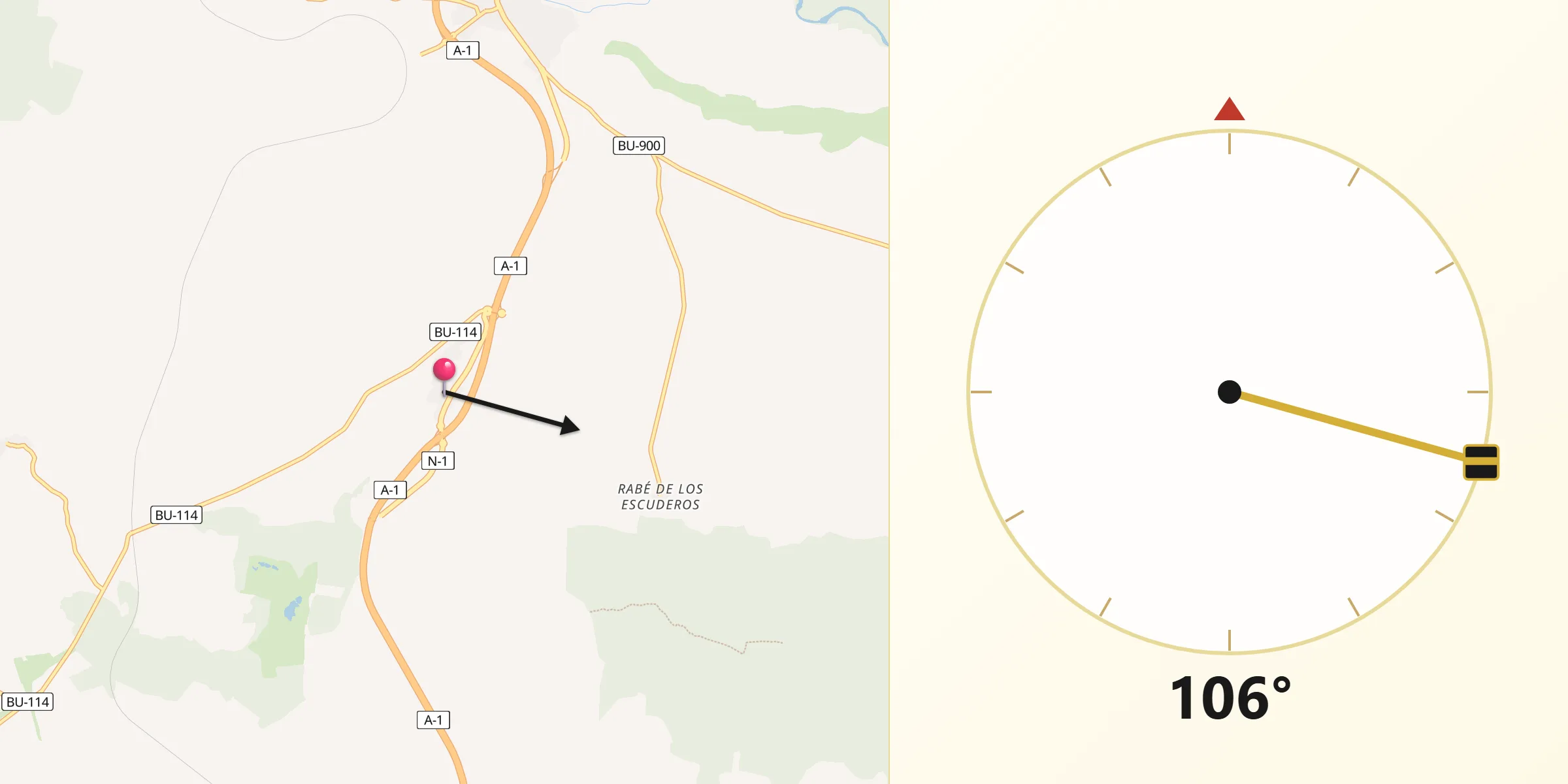Dirección de la Qibla desde Quintanilla de la Mata