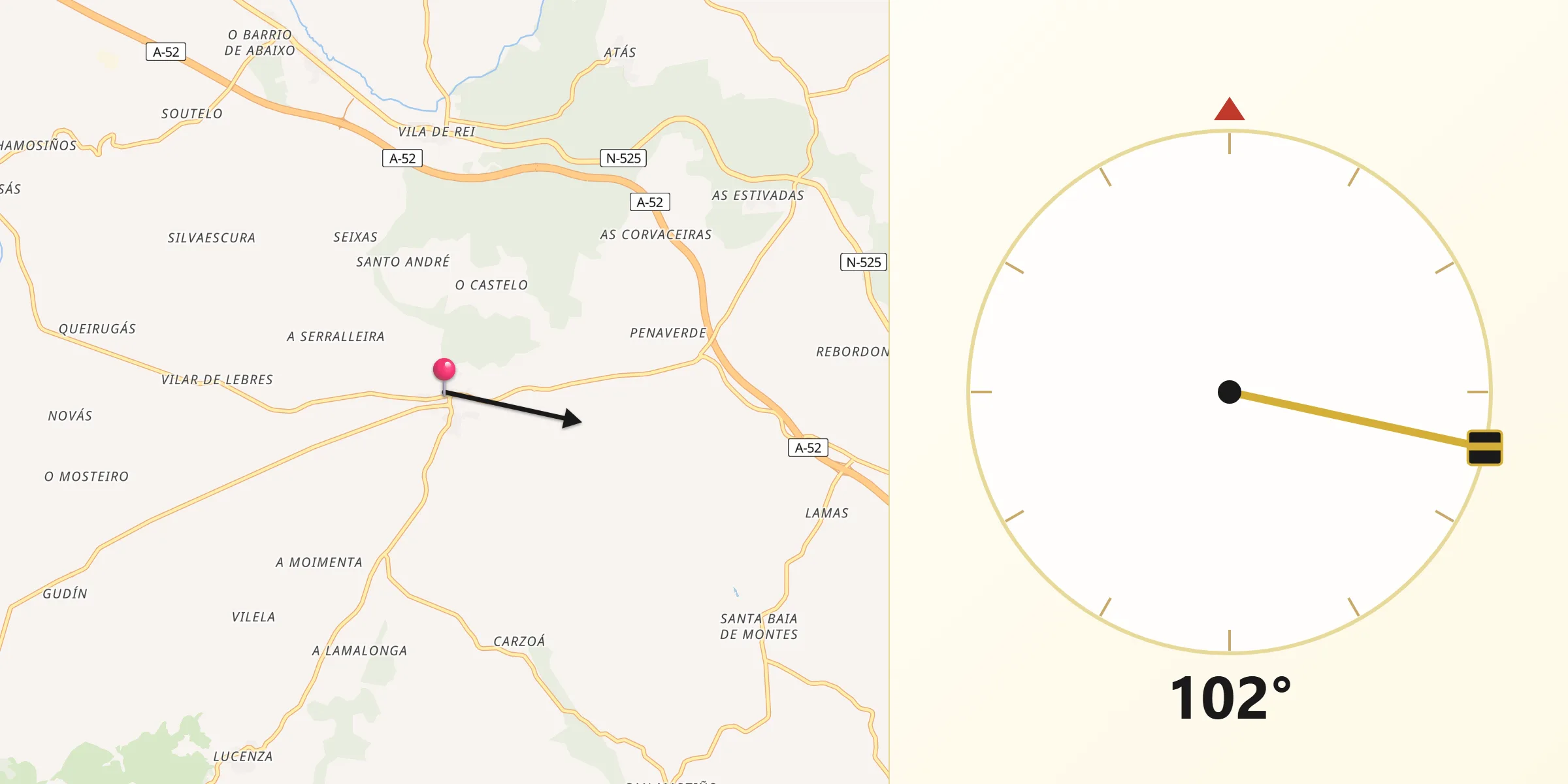 Dirección de la Qibla desde Cualedro