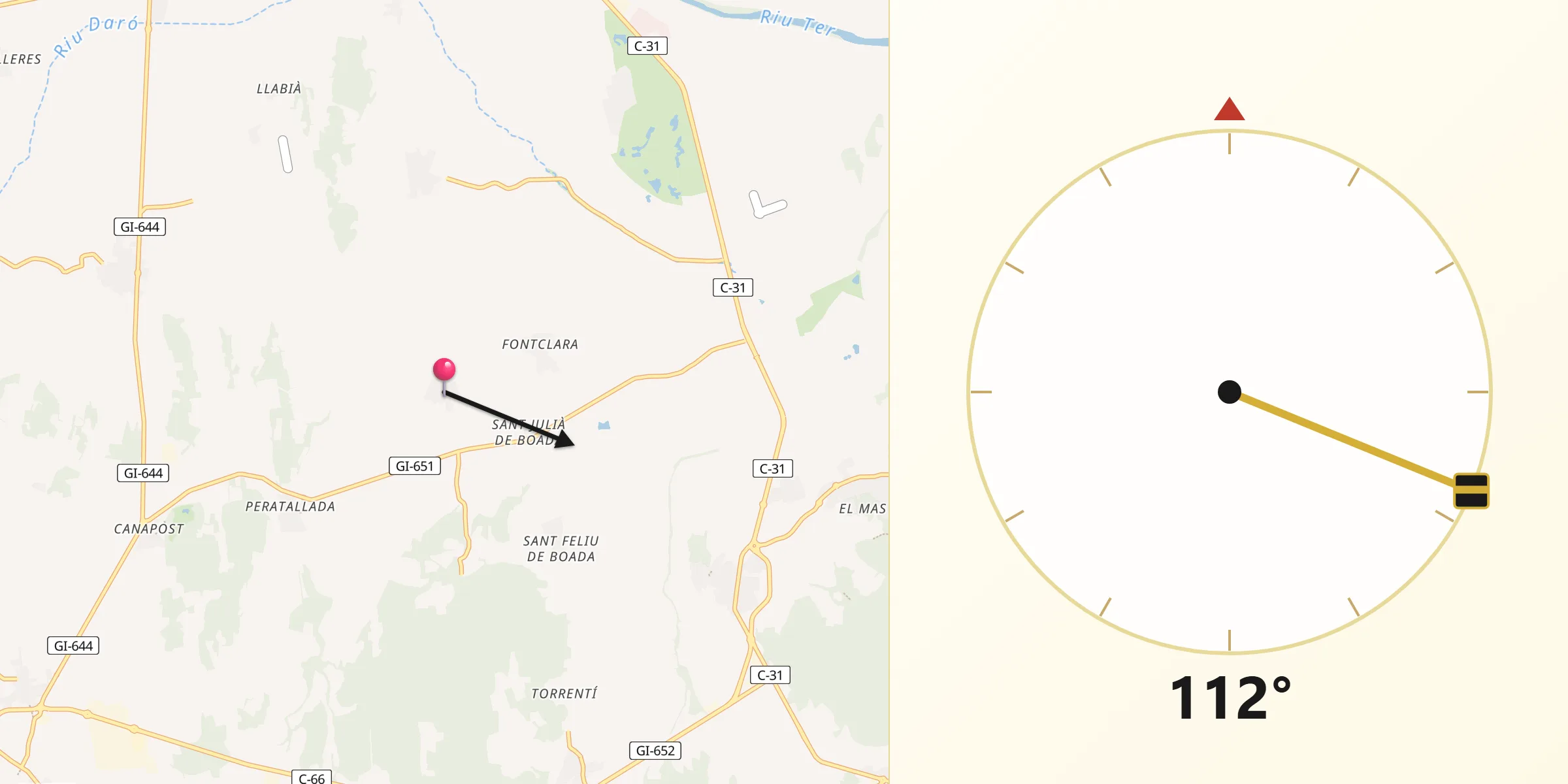 Dirección de la Qibla desde Palau-sator